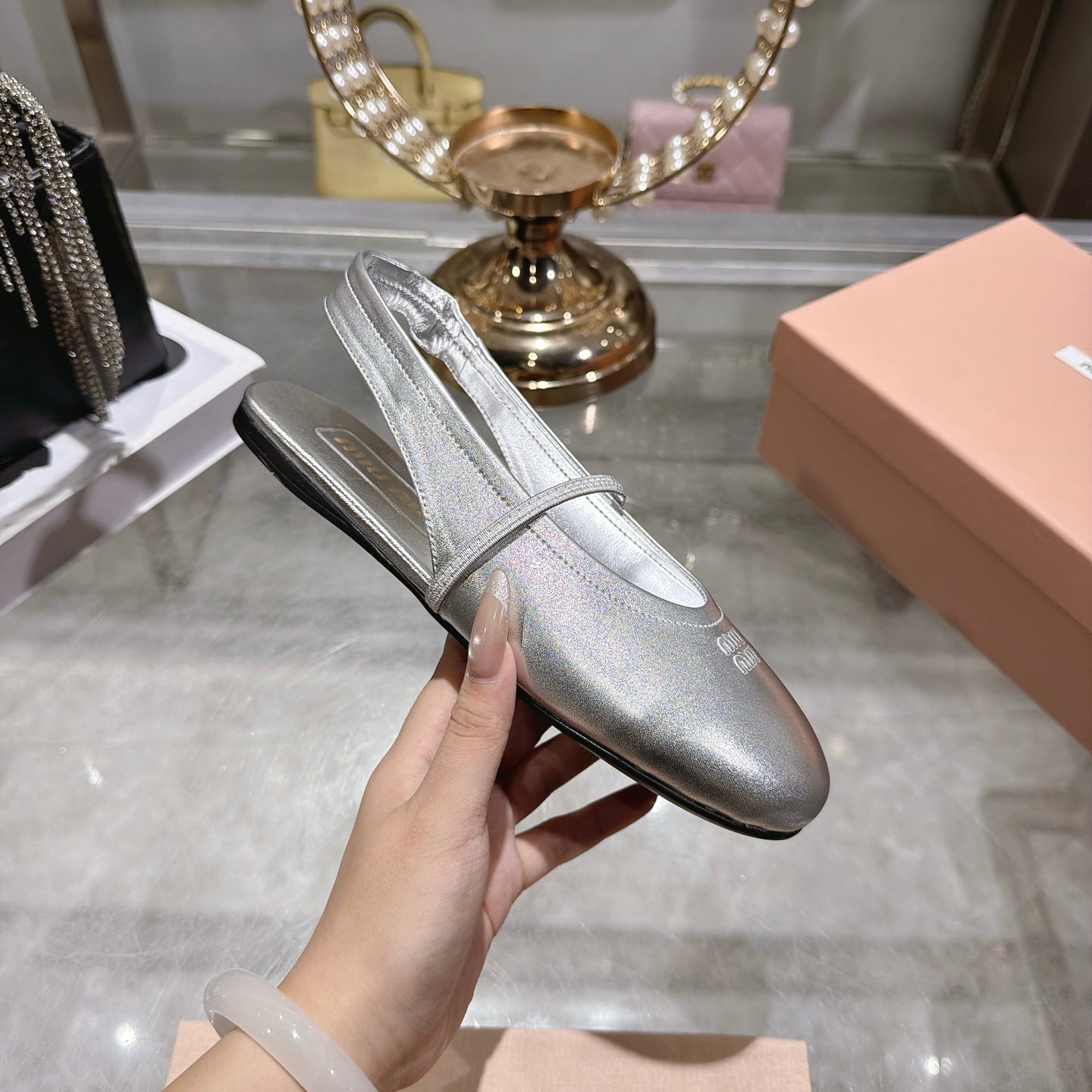 Miu Miu Slingback Flats Sliver Leather 901736