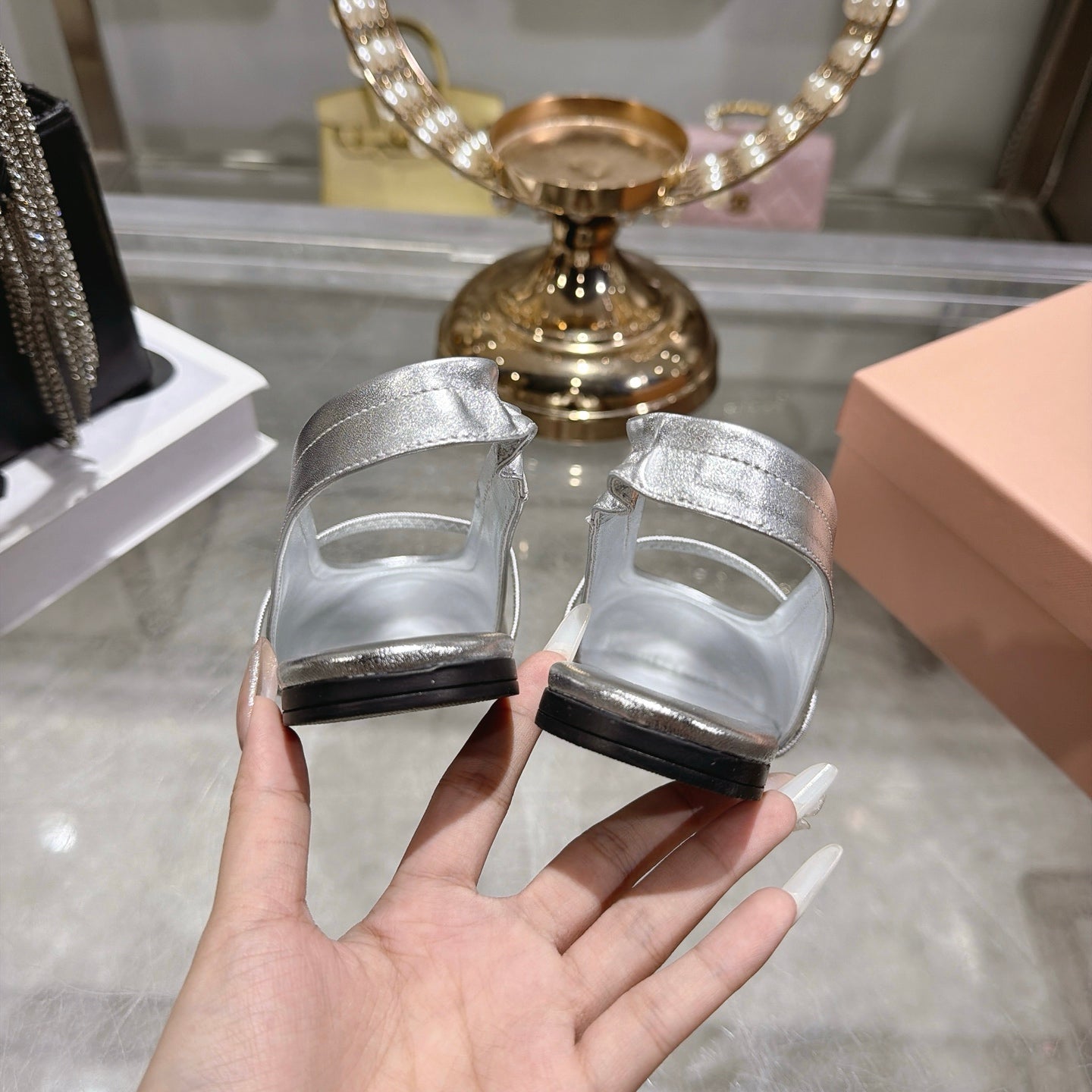 Miu Miu Slingback Flats Sliver Leather 901736