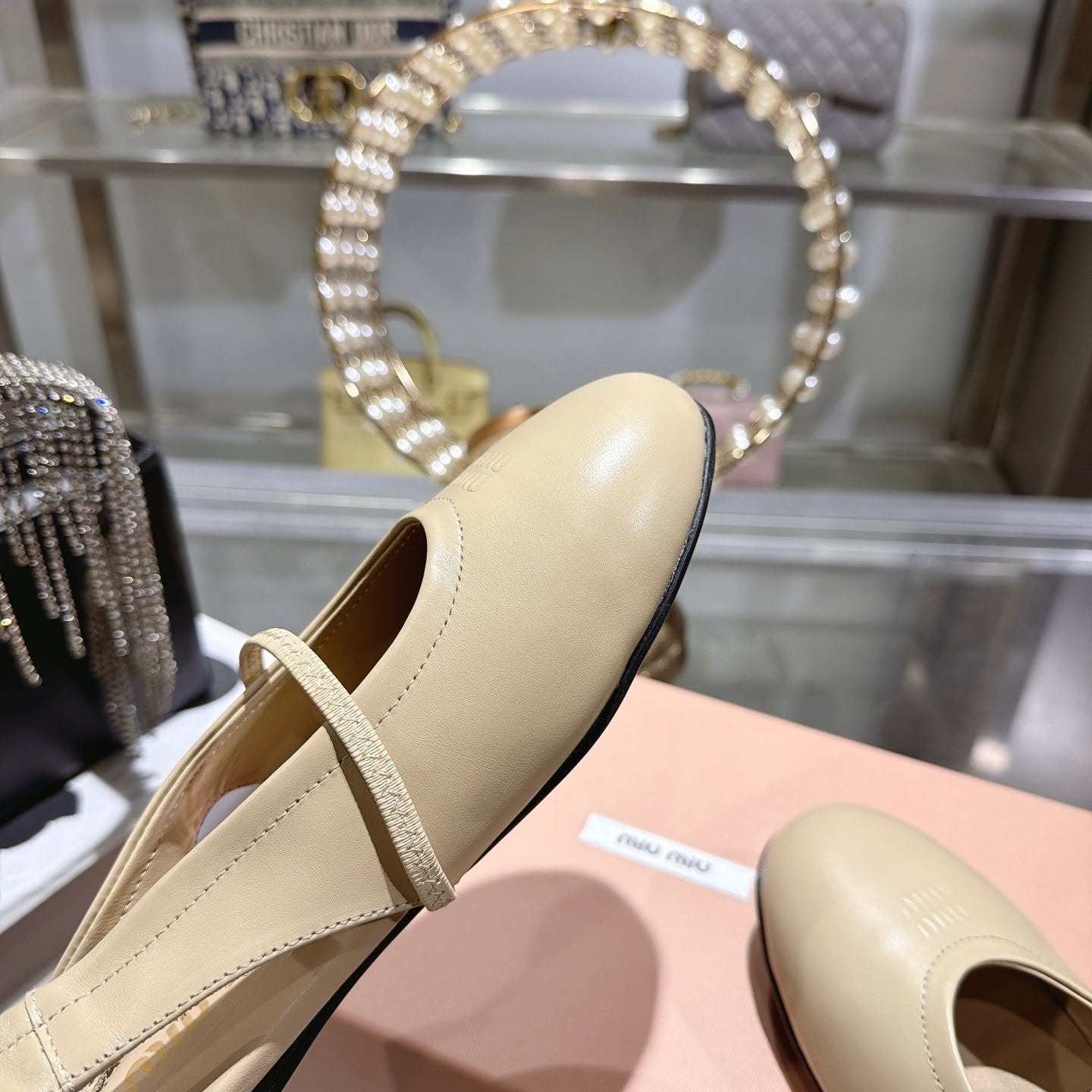 Miu Miu Slingback Flats Beige Leather 901737
