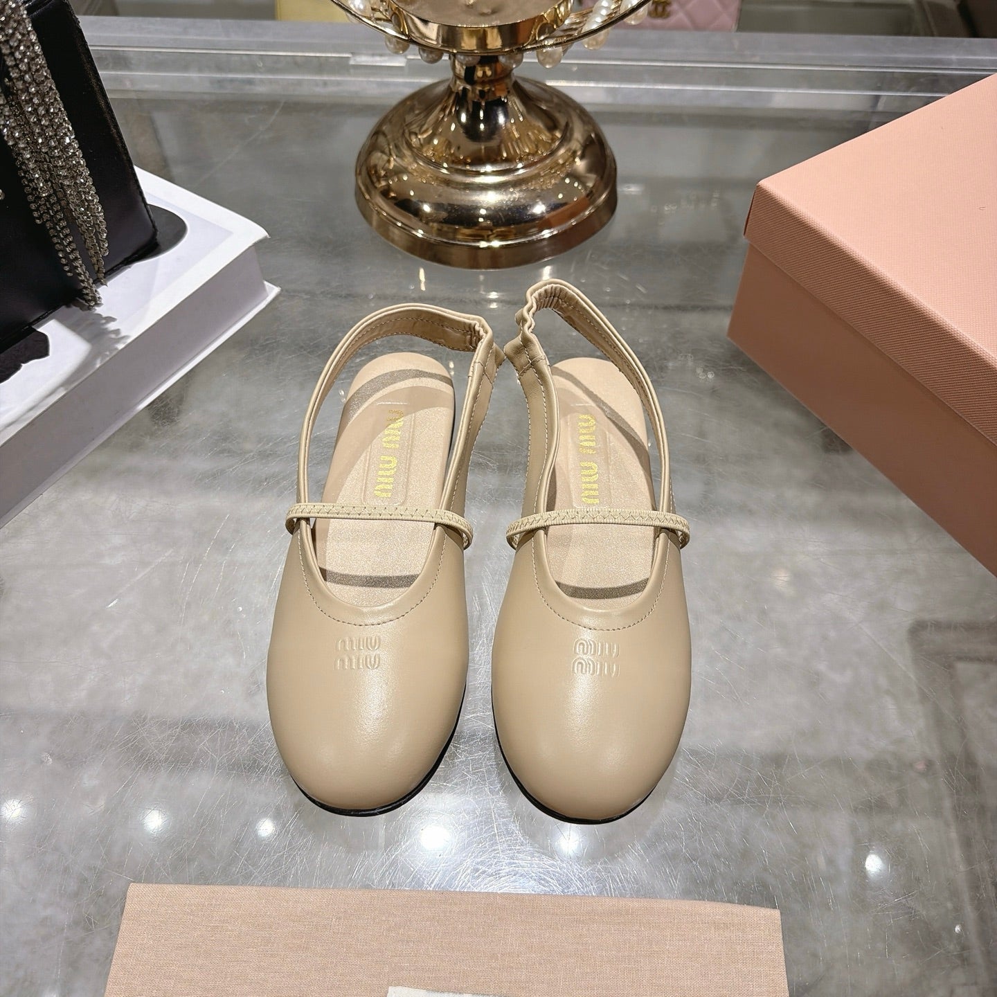 Miu Miu Slingback Flats Beige Leather 901737