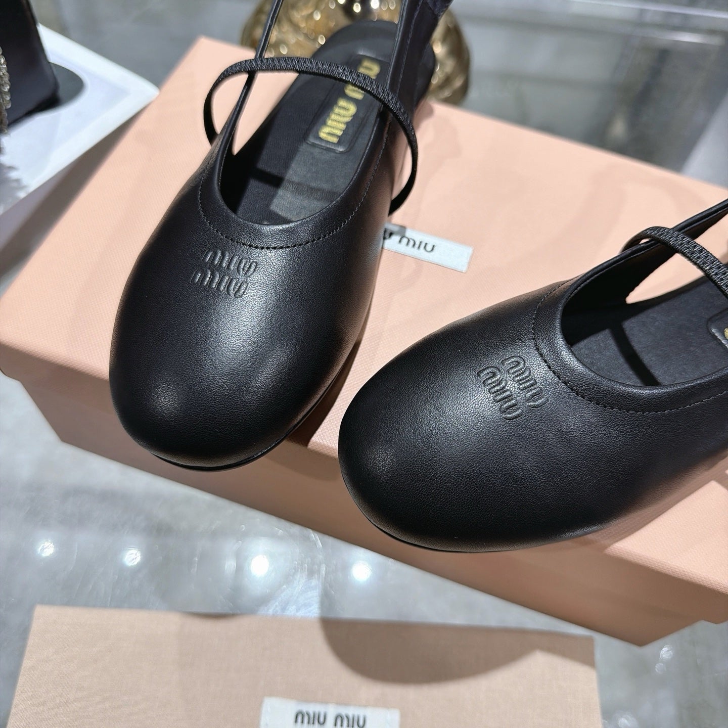 Miu Miu Slingback Flats Black Leather 901738