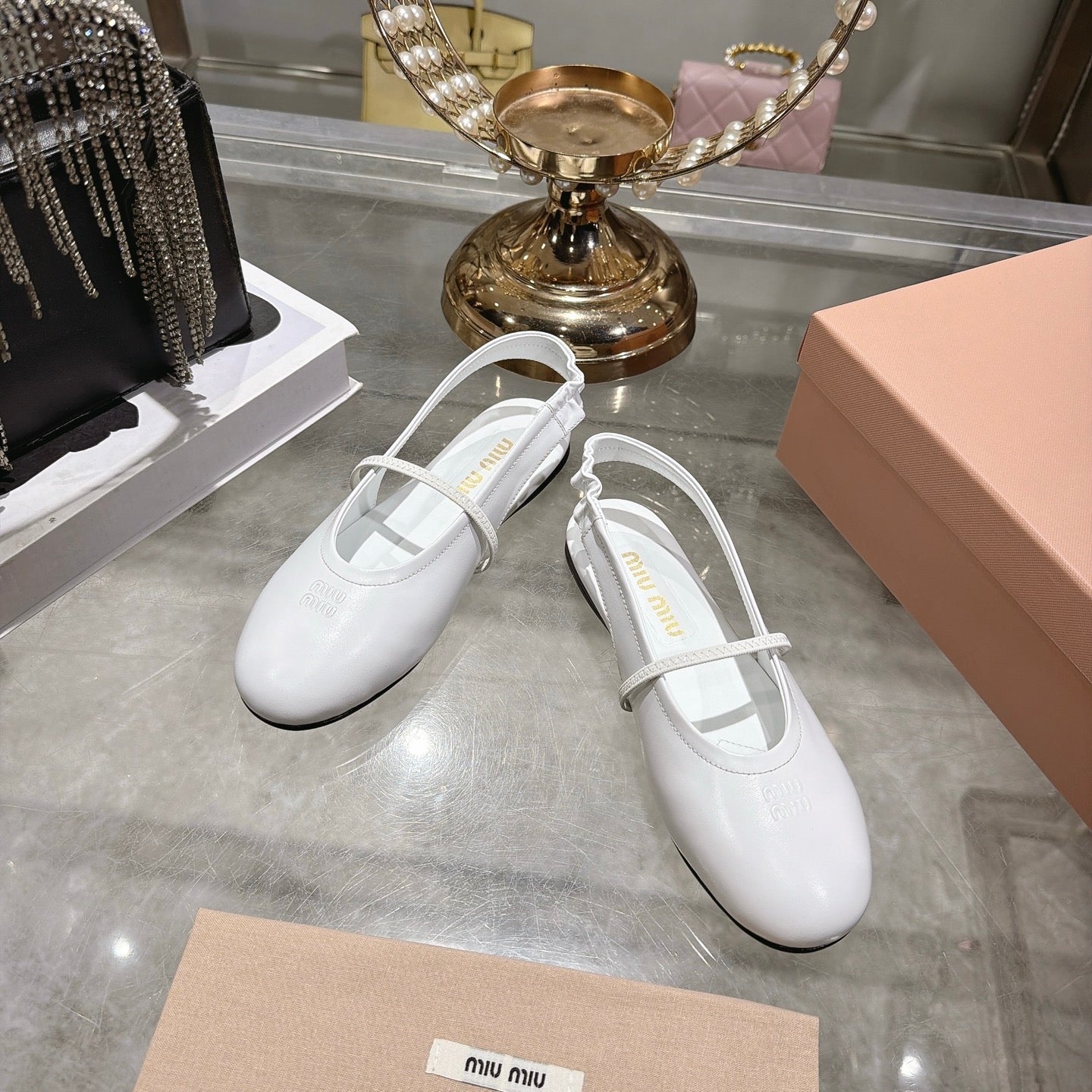 Miu Miu Slingback Flats White Leather 901739