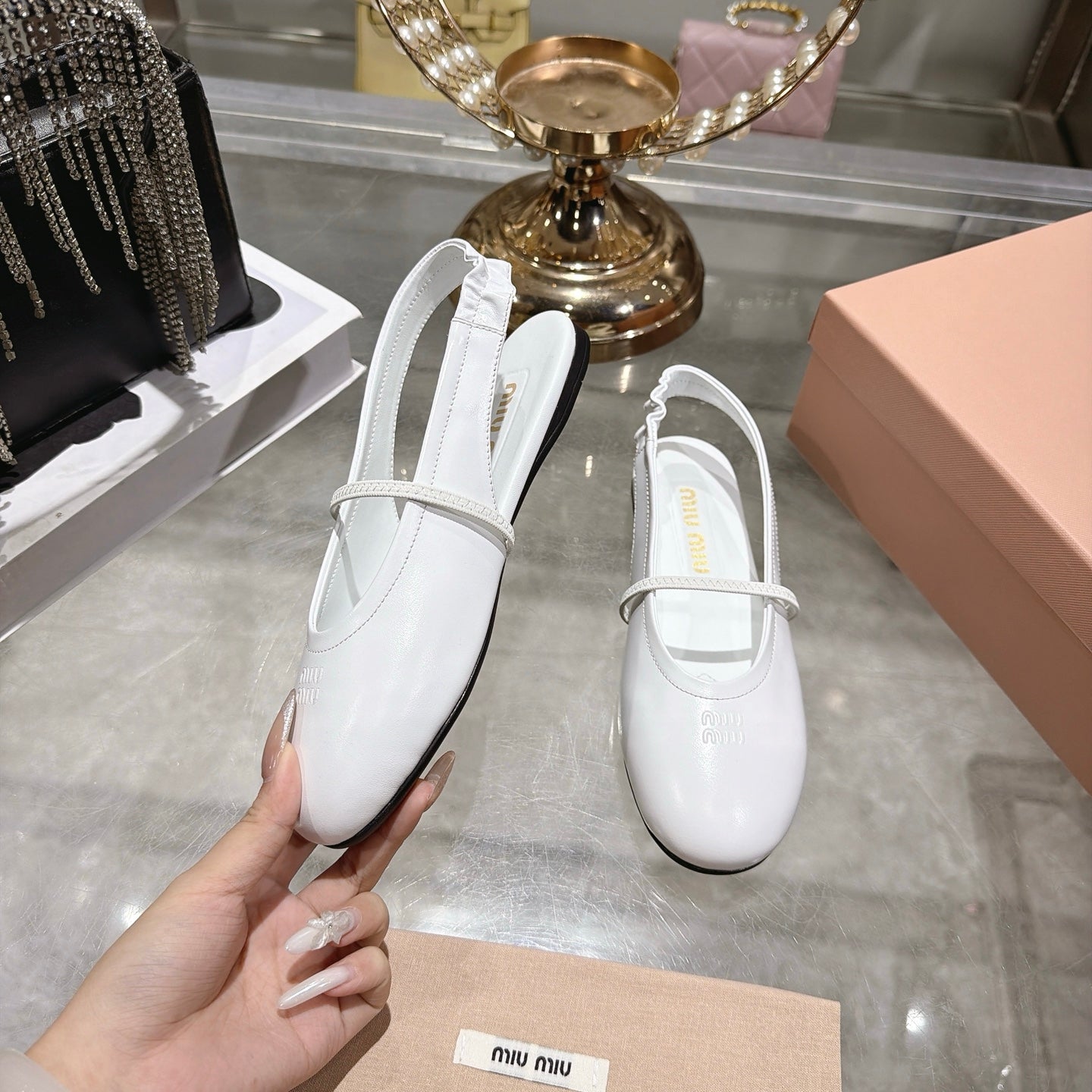 Miu Miu Slingback Flats White Leather 901739