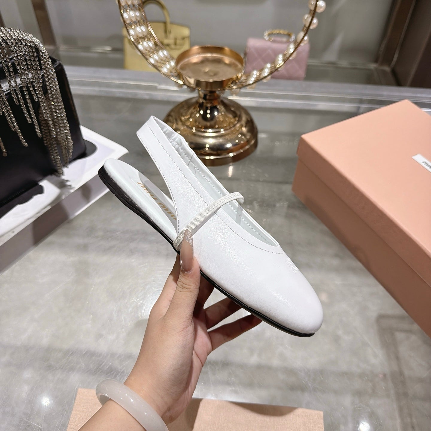 Miu Miu Slingback Flats White Leather 901739