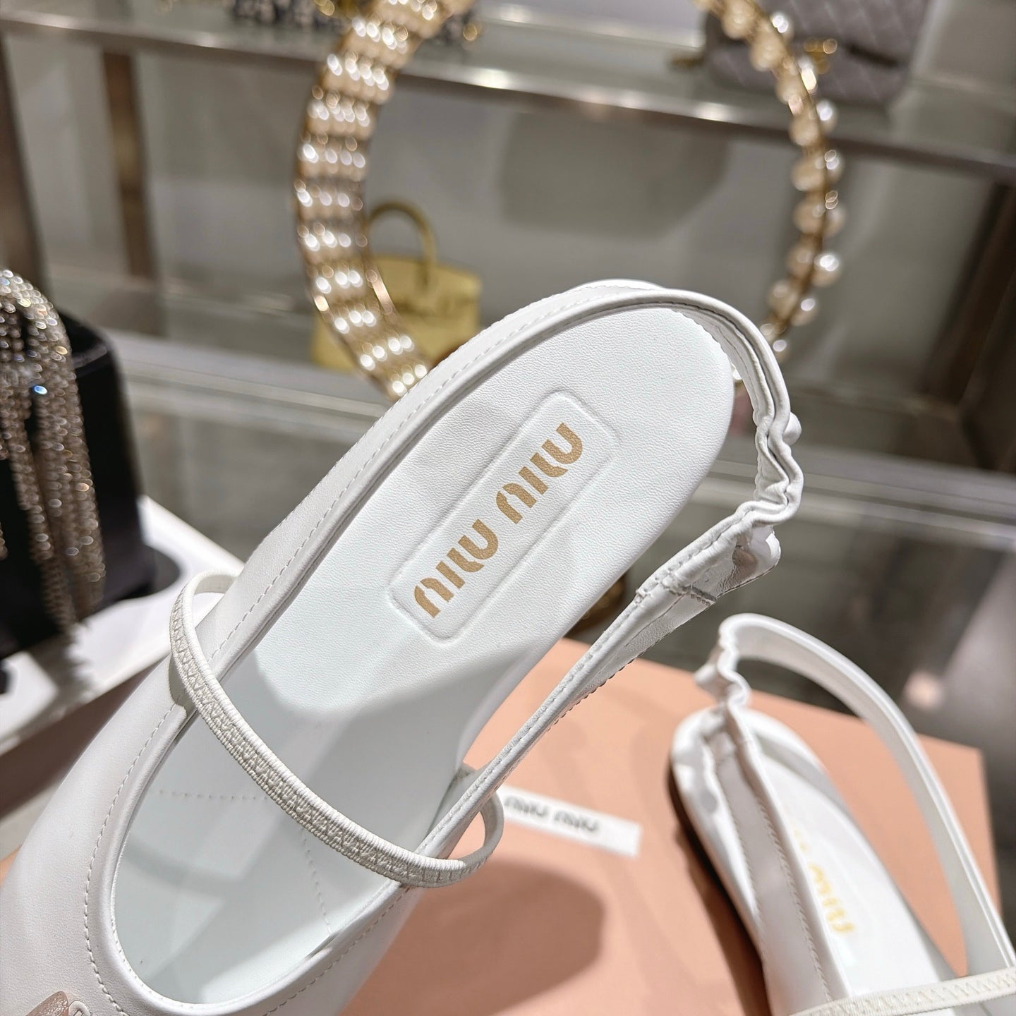 Miu Miu Slingback Flats White Leather 901739
