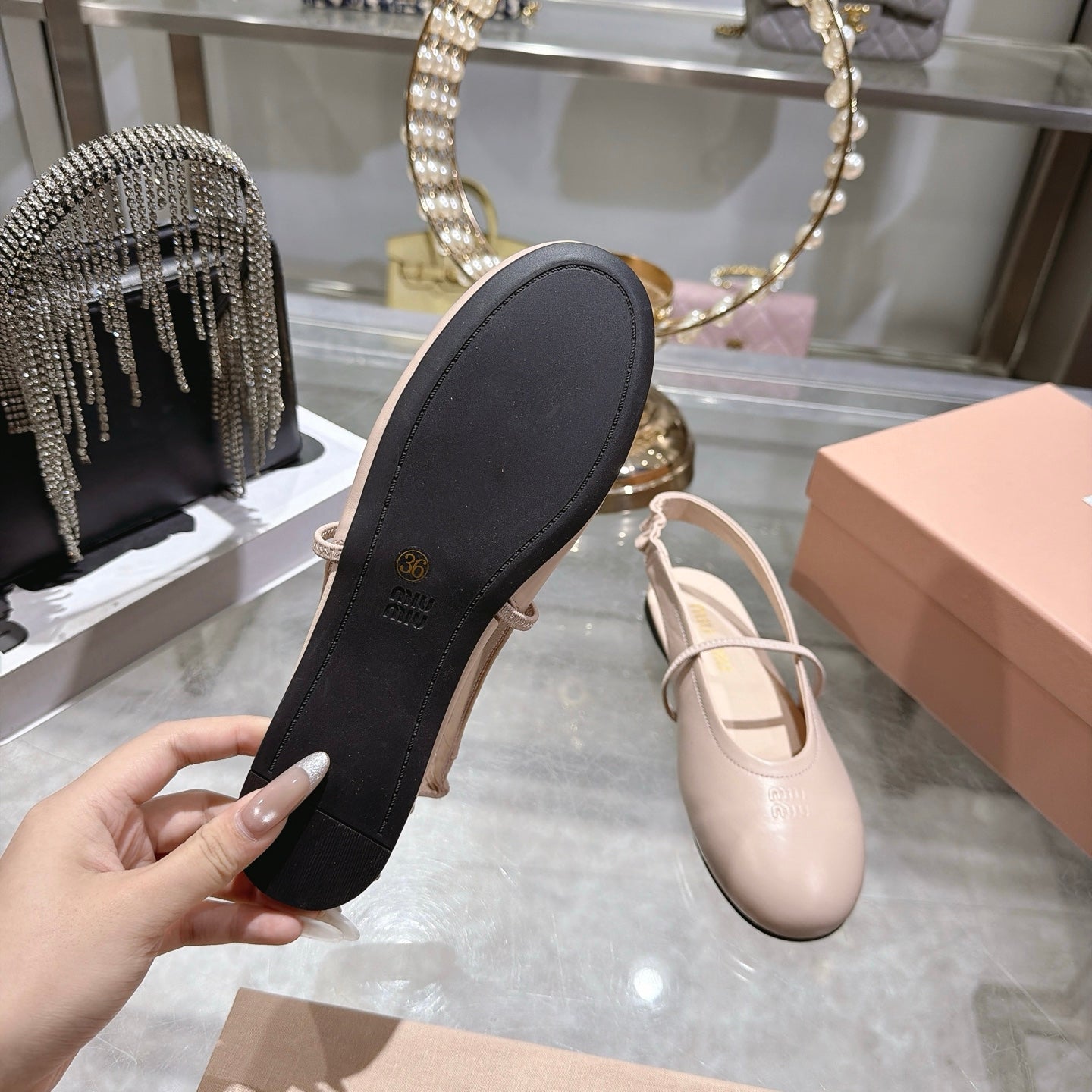 Miu Miu Slingback Flats Light Pink Leather 901740