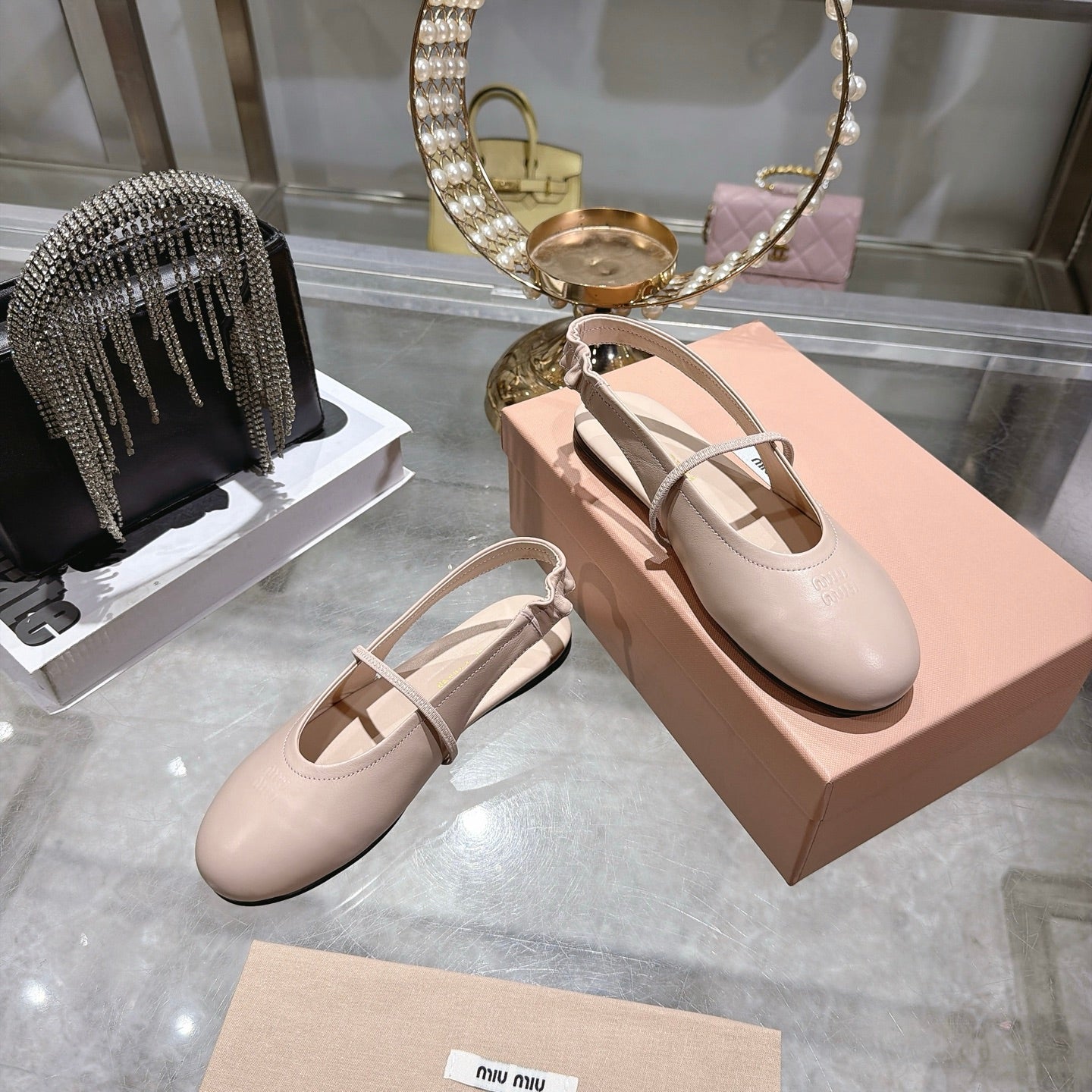 Miu Miu Slingback Flats Light Pink Leather 901740