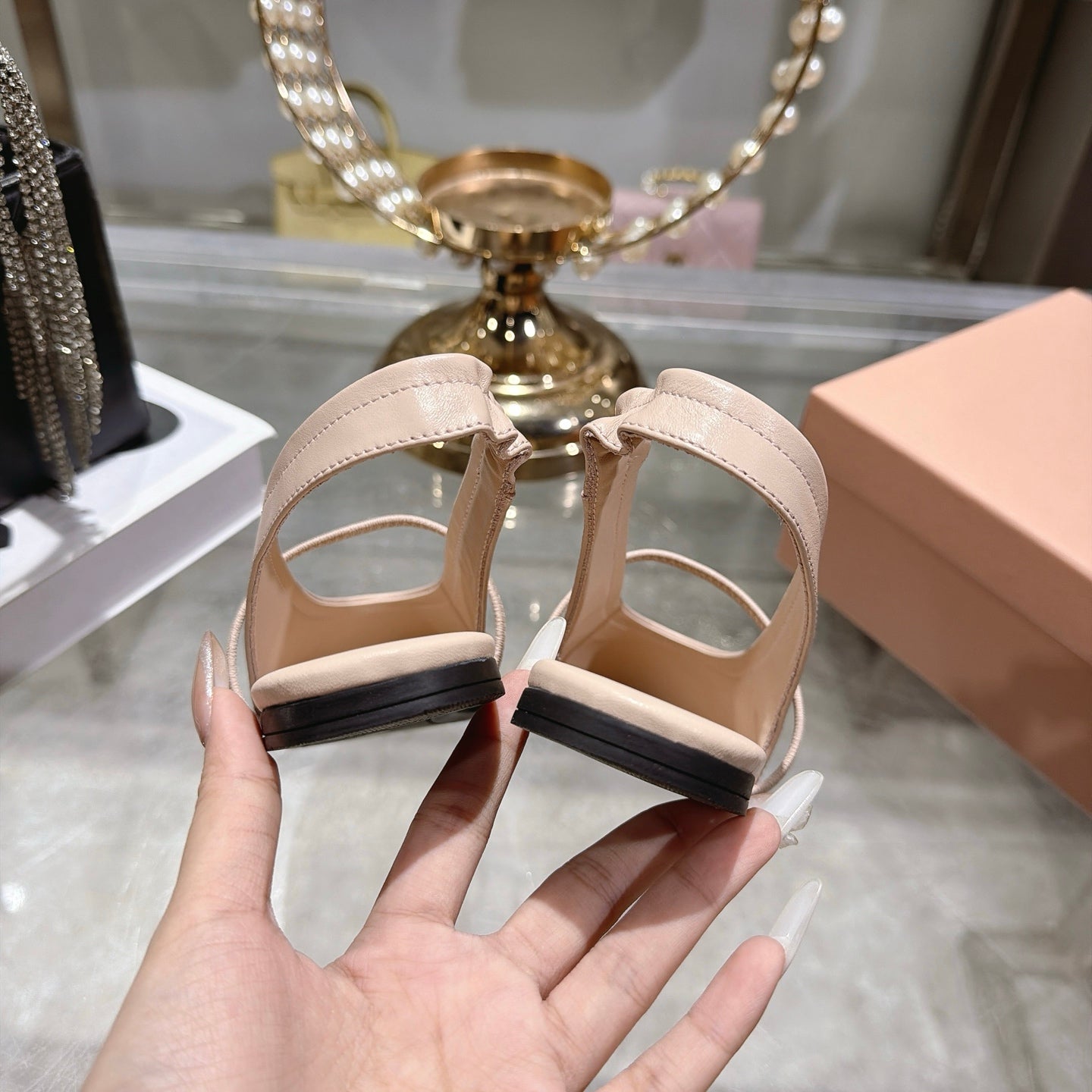 Miu Miu Slingback Flats Light Pink Leather 901740