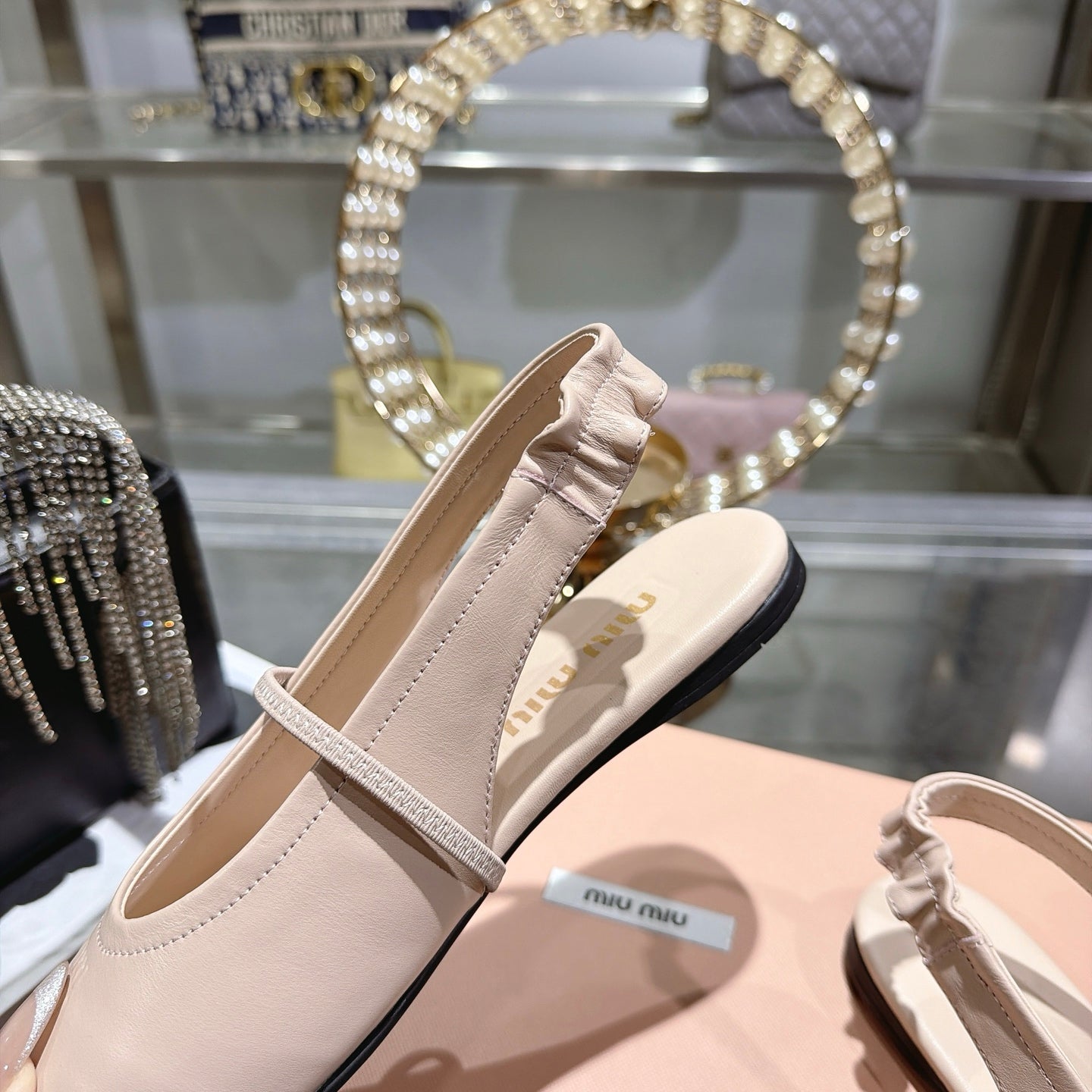 Miu Miu Slingback Flats Light Pink Leather 901740
