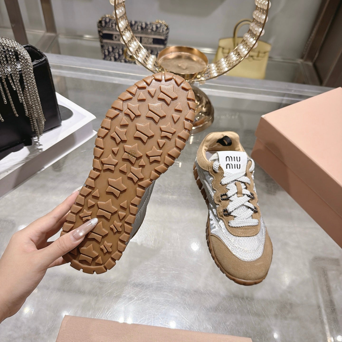 Miu 26s Tyre Sneakers Grey Brown Suede Technical Fabric 951530
