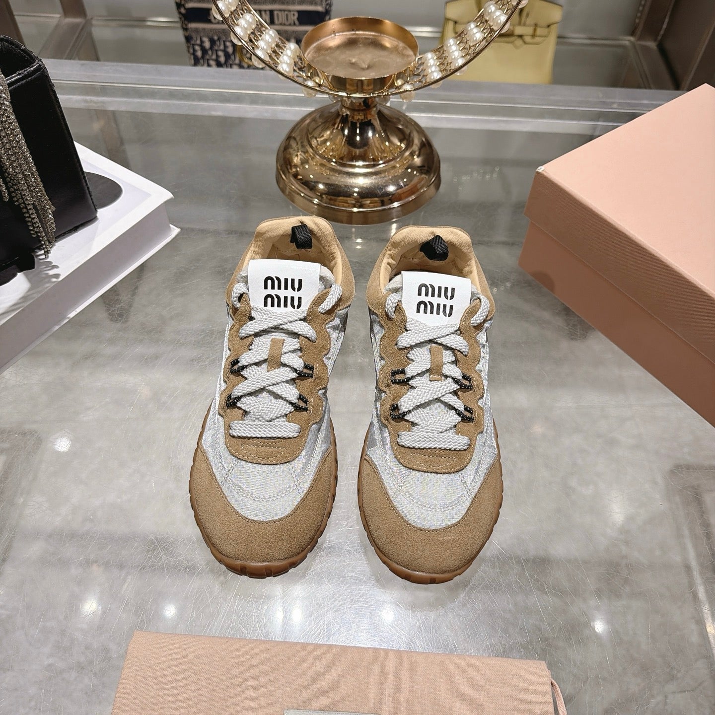 Miu 26s Tyre Sneakers Grey Brown Suede Technical Fabric 951530