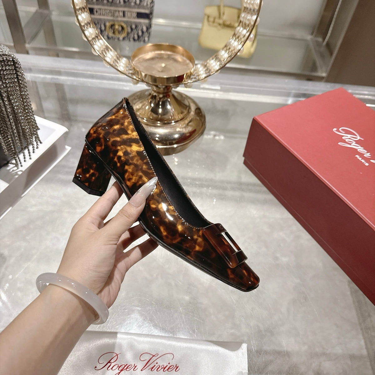 RV 26s Belle Vivier Pumps 4.5cm Tortoiseshell Patent 999730