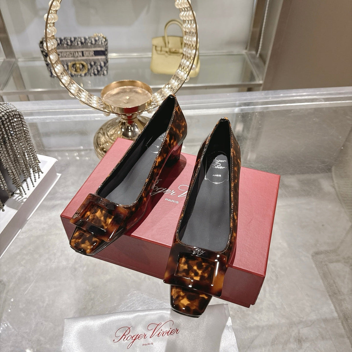 RV 26s Belle Vivier Pumps 4.5cm Tortoiseshell Patent 999730