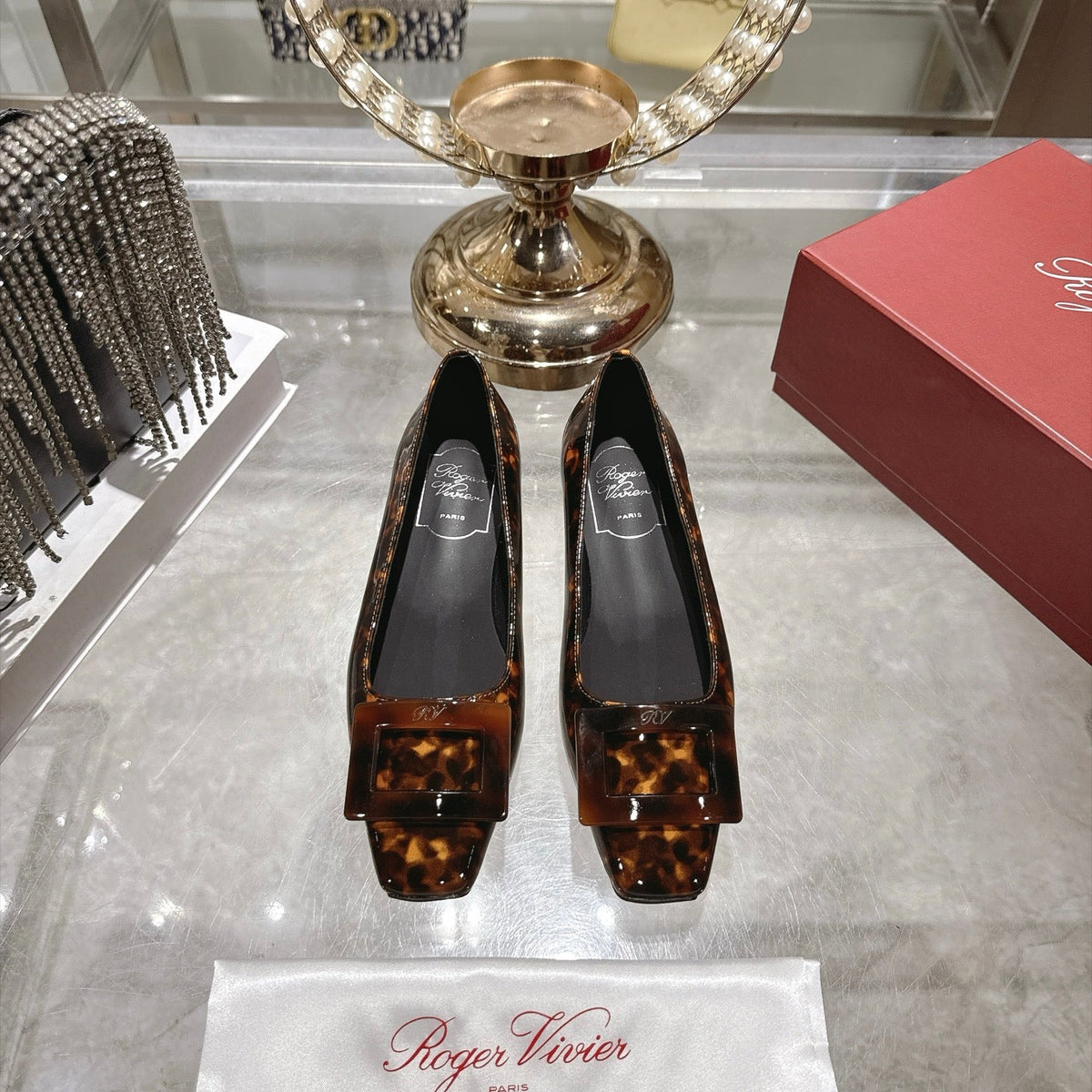 RV 26s Belle Vivier Pumps 2.5cm Tortoiseshell Patent 999731