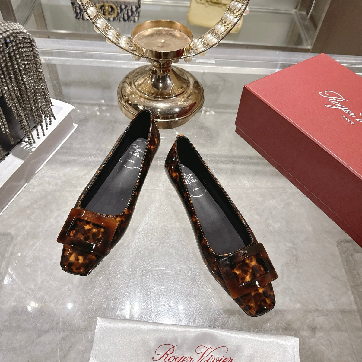 RV 26s Belle Vivier Pumps 2.5cm Tortoiseshell Patent 999731