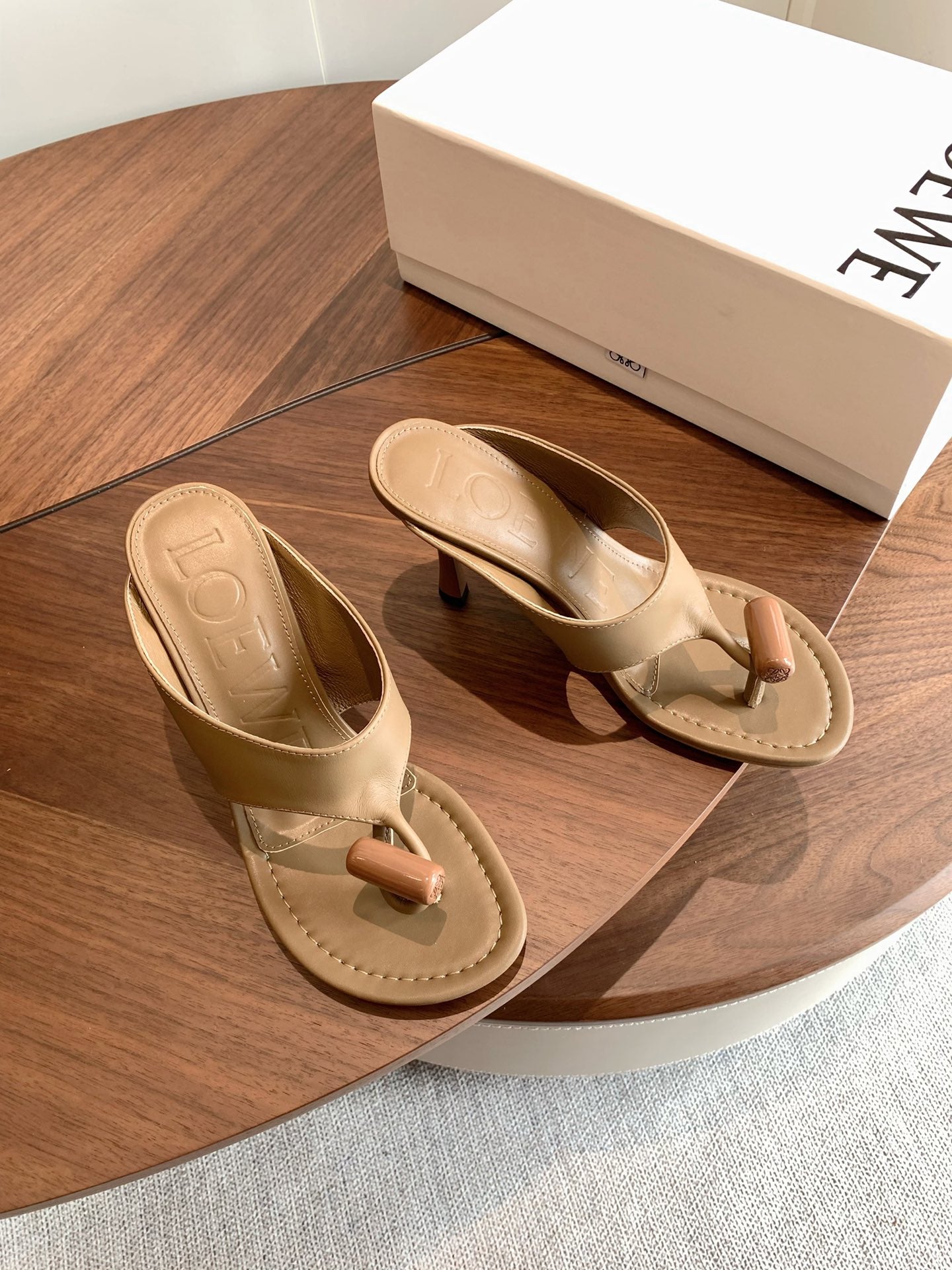 Loewe Toggle Sandals 9cm Beige Leather 878022
