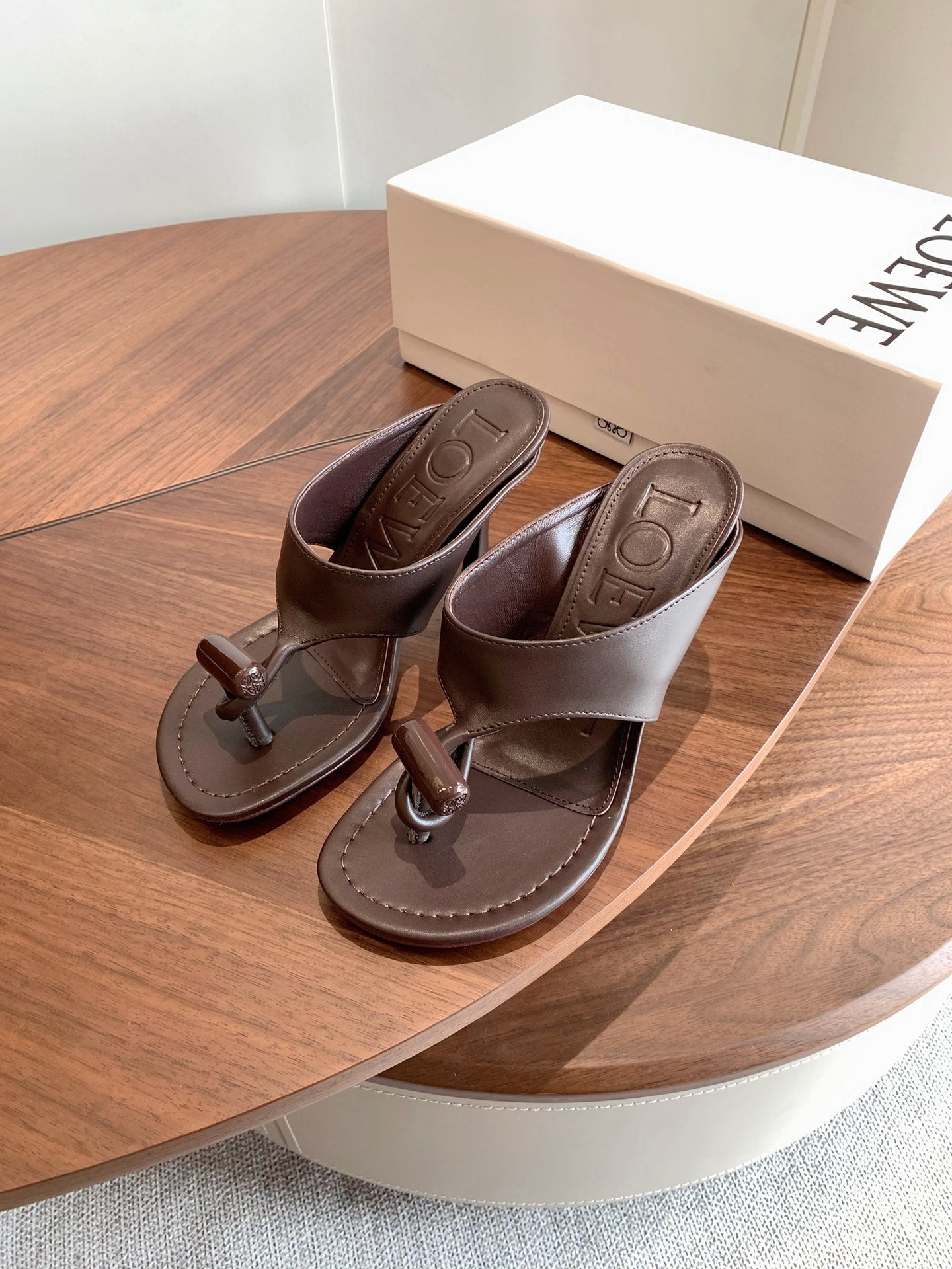 Loewe Toggle Sandals 9cm Coffee Leather 878023