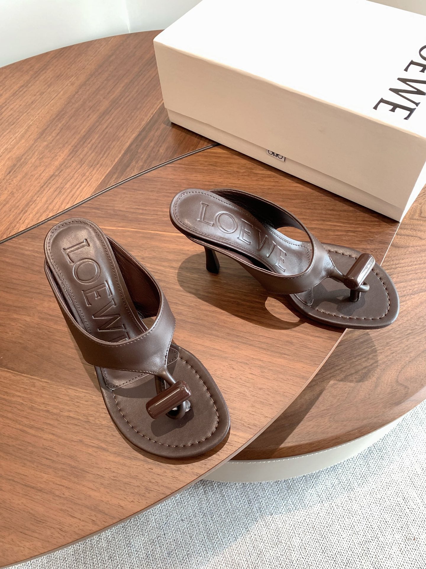 Loewe Toggle Sandals 9cm Coffee Leather 878023