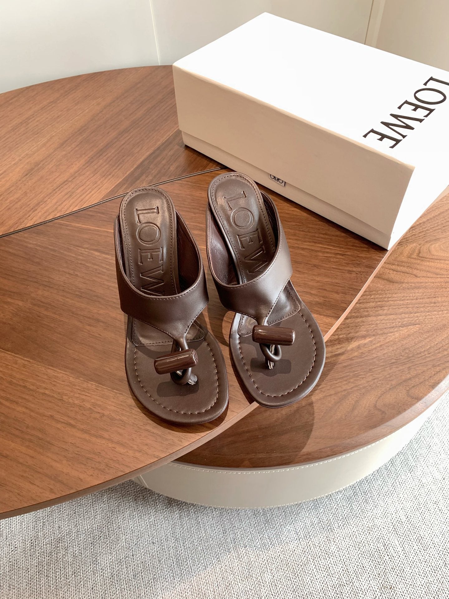 Loewe Toggle Sandals 9cm Coffee Leather 878023