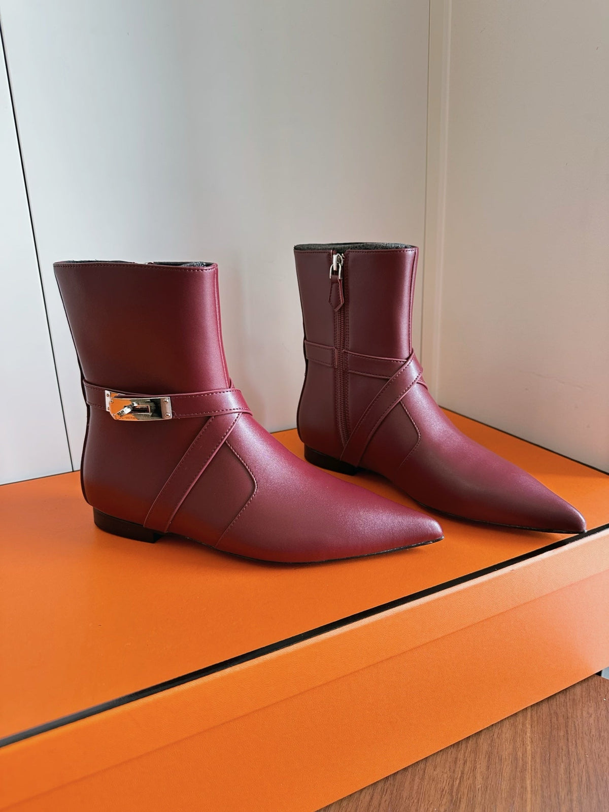 HM 26s Nice Ankle Boots 1.5cm Burgundy Leather 150731