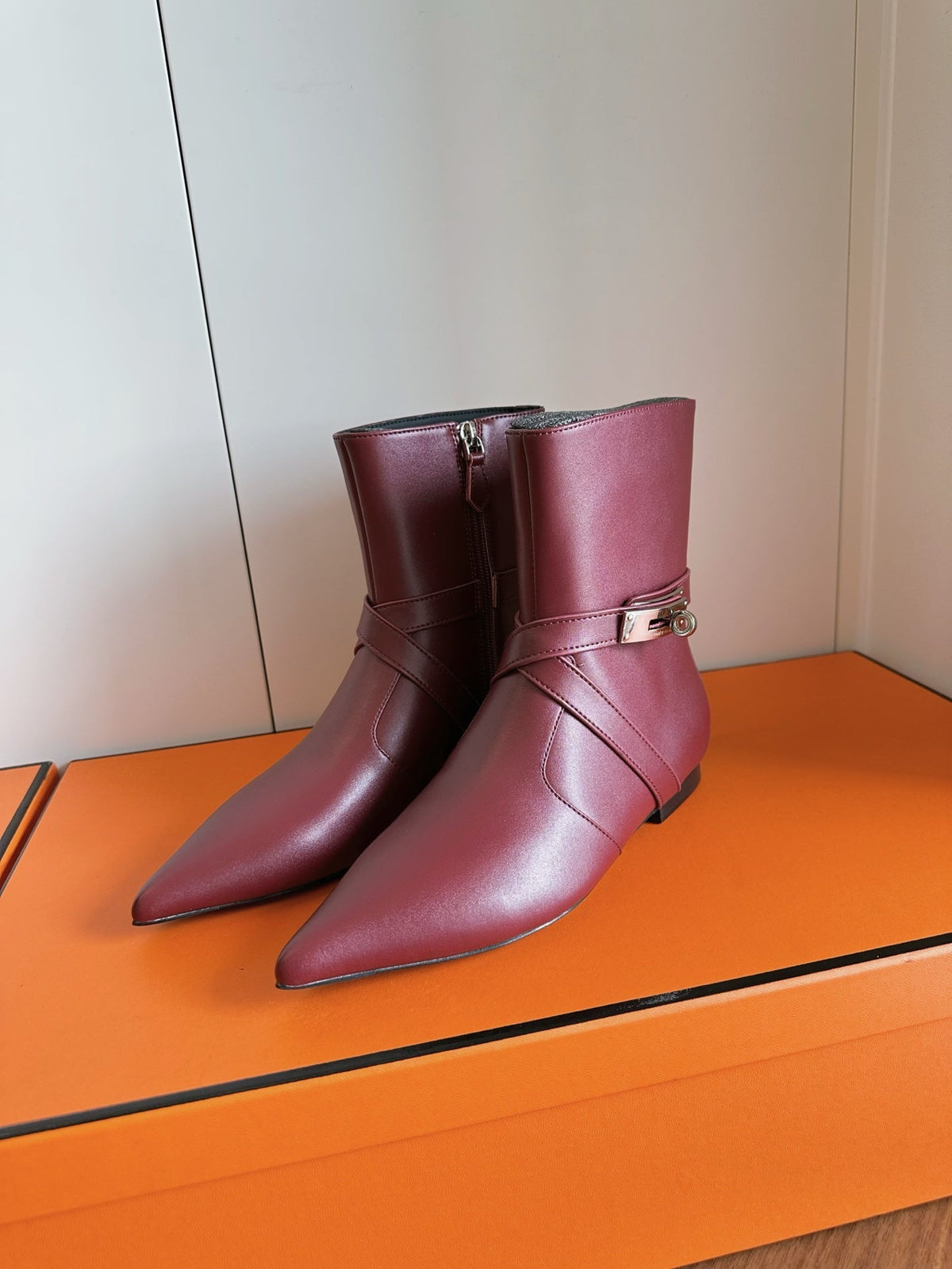 HM 26s Nice Ankle Boots 1.5cm Burgundy Leather 150731
