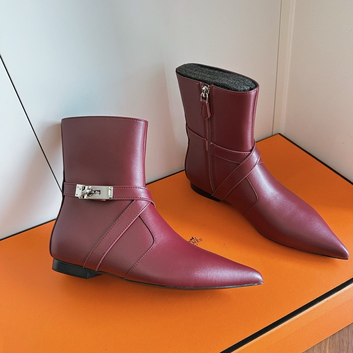 HM 26s Nice Ankle Boots 1.5cm Burgundy Leather 150731