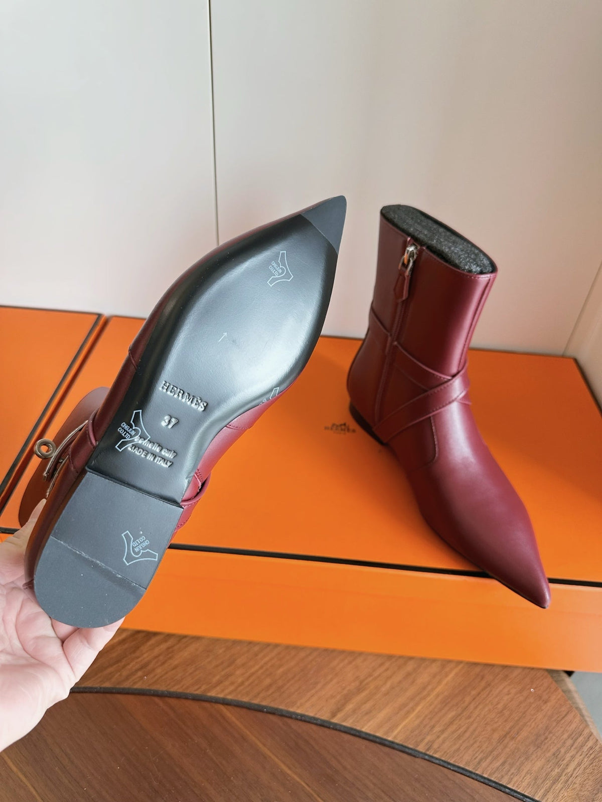 HM 26s Nice Ankle Boots 1.5cm Burgundy Leather 150731