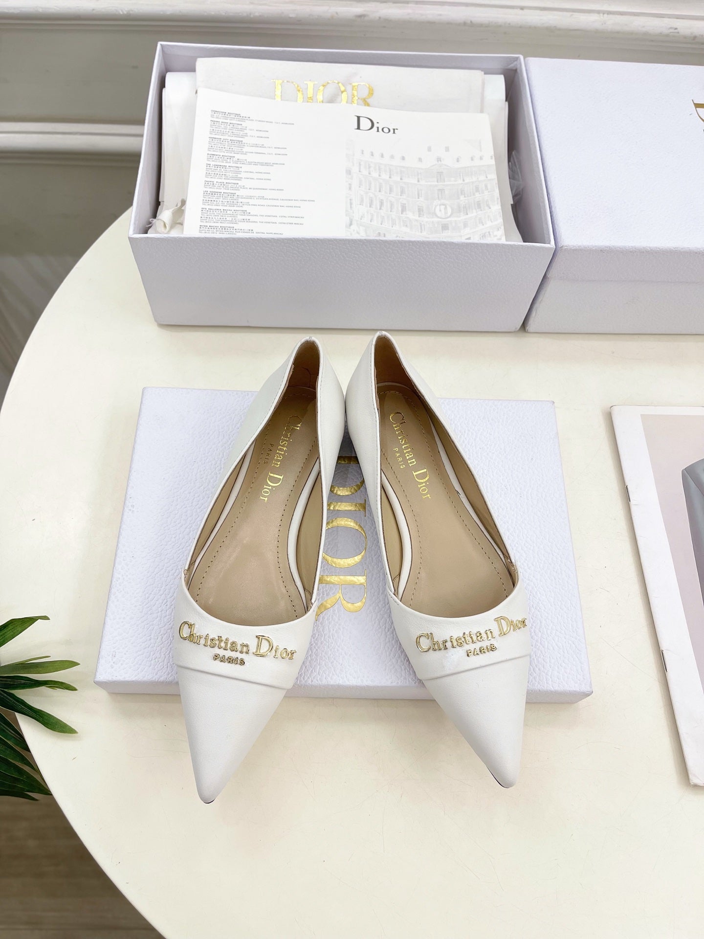 CD 25 Pump Flat White Calfskin 307416