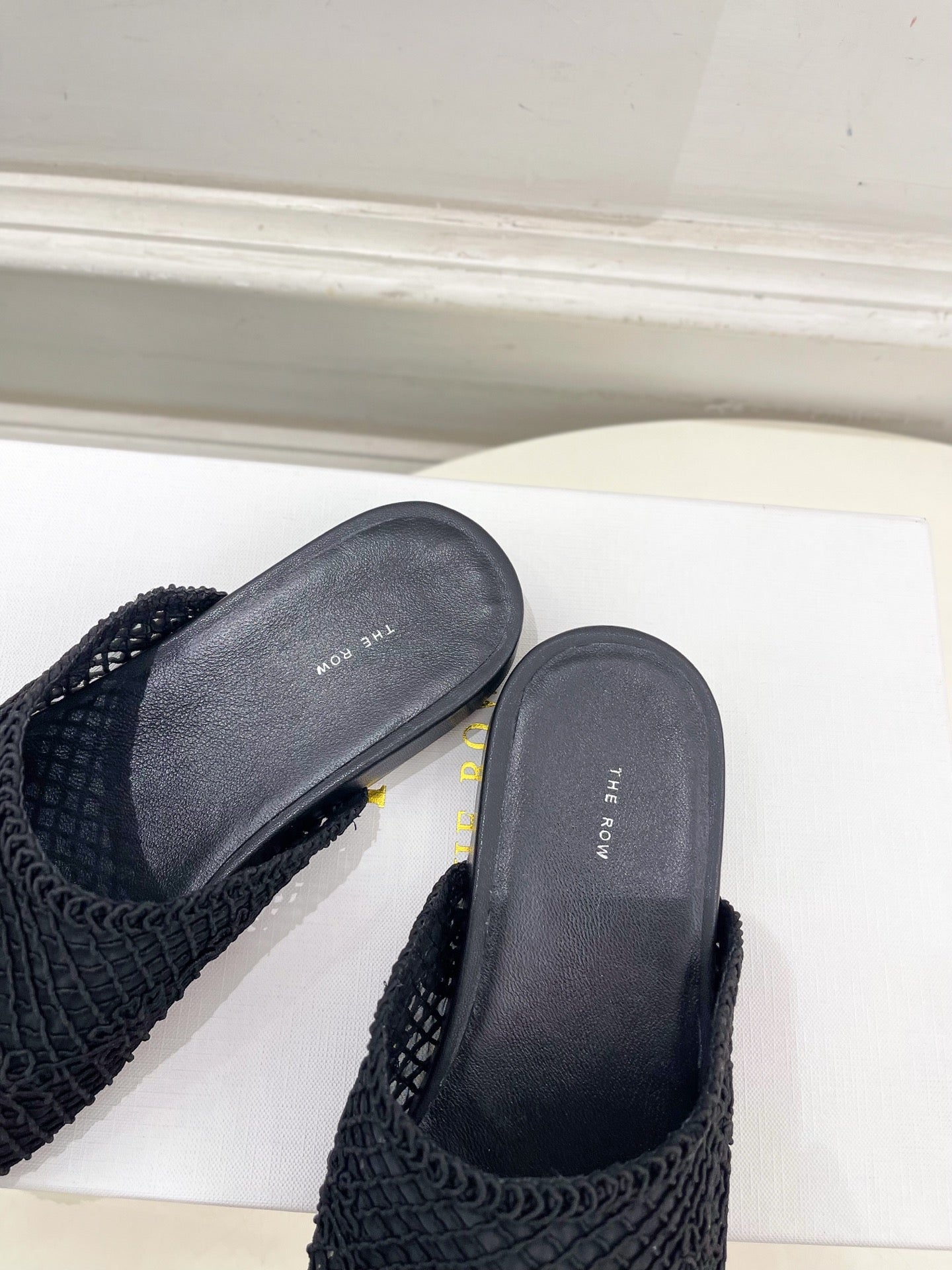 The Row  Slide Mules Black Mesh And Sheepskin 325555