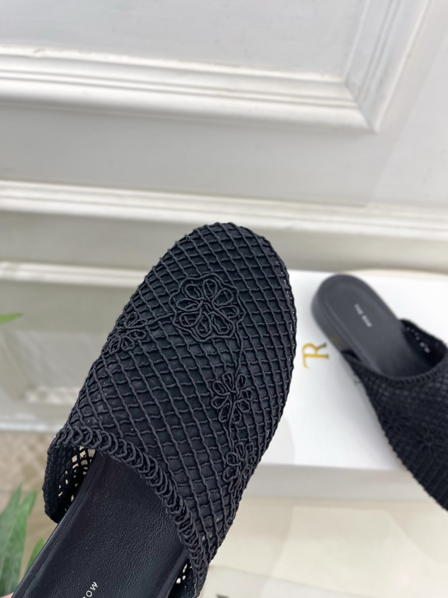 The Row  Slide Mules Black Mesh And Sheepskin 325555