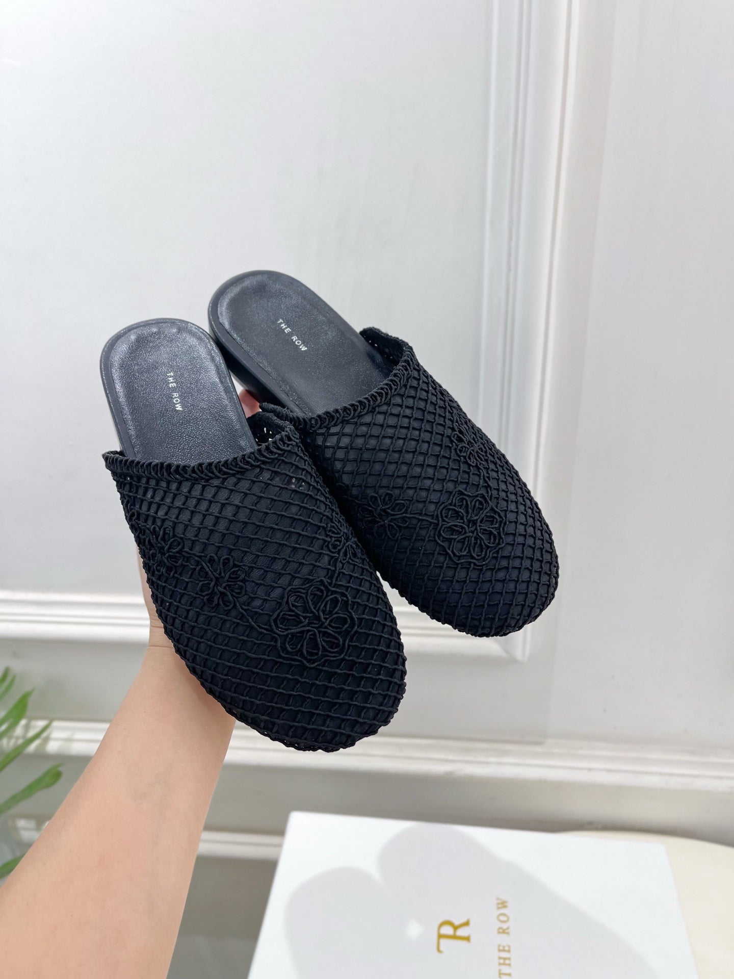 The Row  Slide Mules Black Mesh And Sheepskin 325555