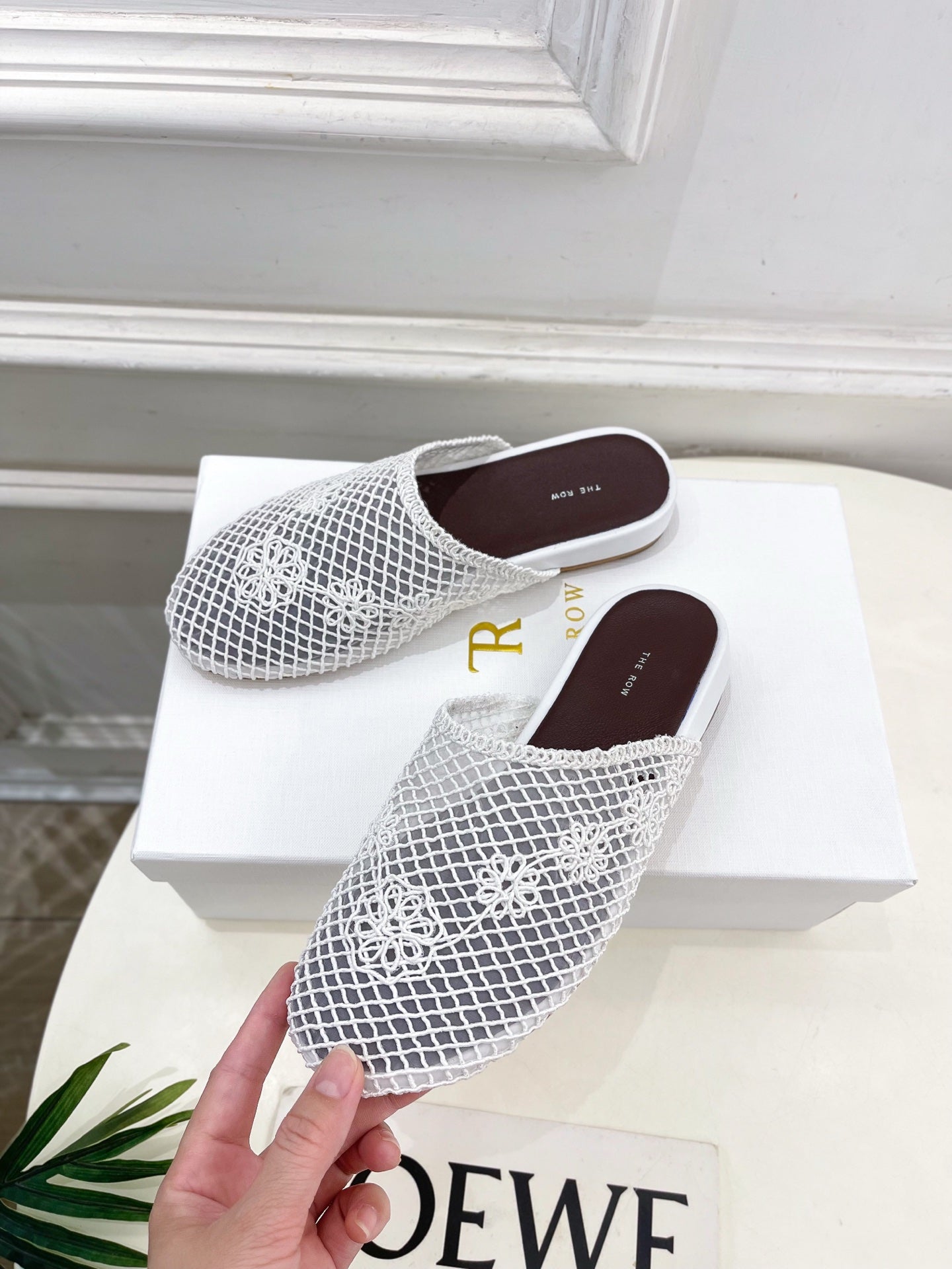 The Row  Slide Mules 25mm White Mesh And Sheepskin 325556