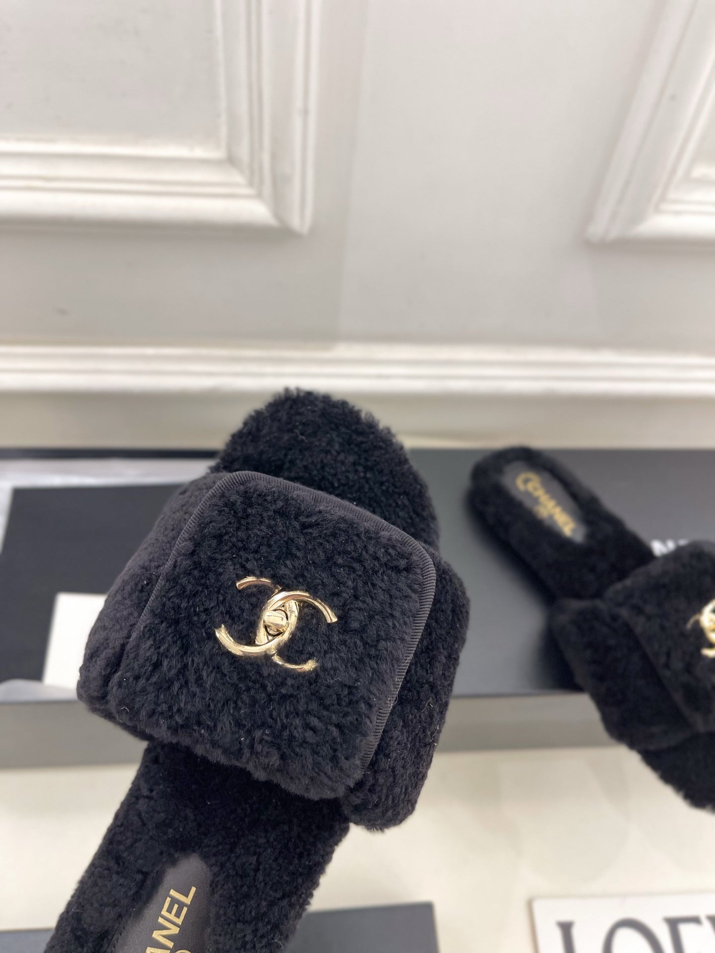 CC 25s Logo Slippers Black Wool GHW 435265
