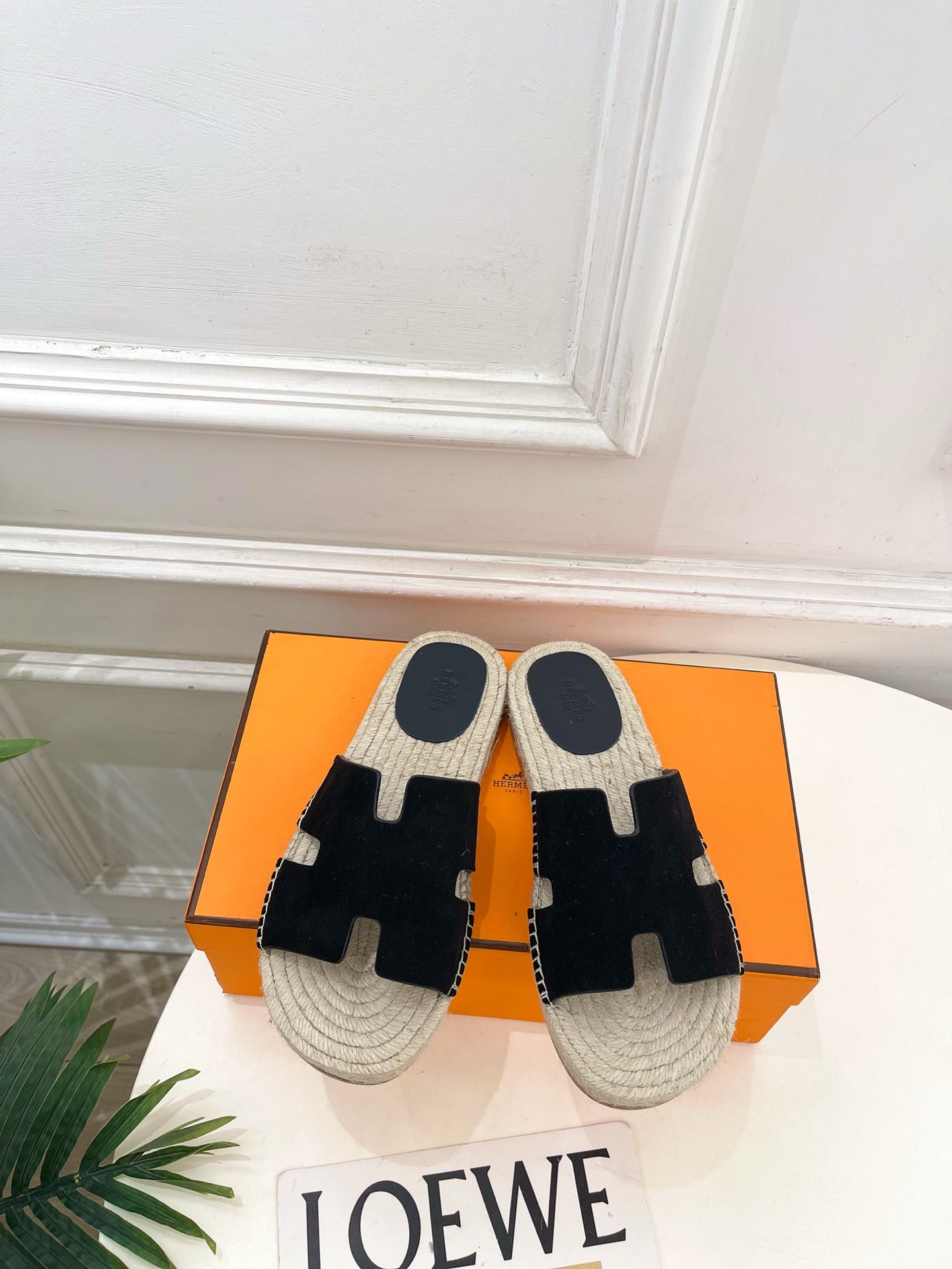 HM Antigua Espadrille Black Suede Raffia 631936