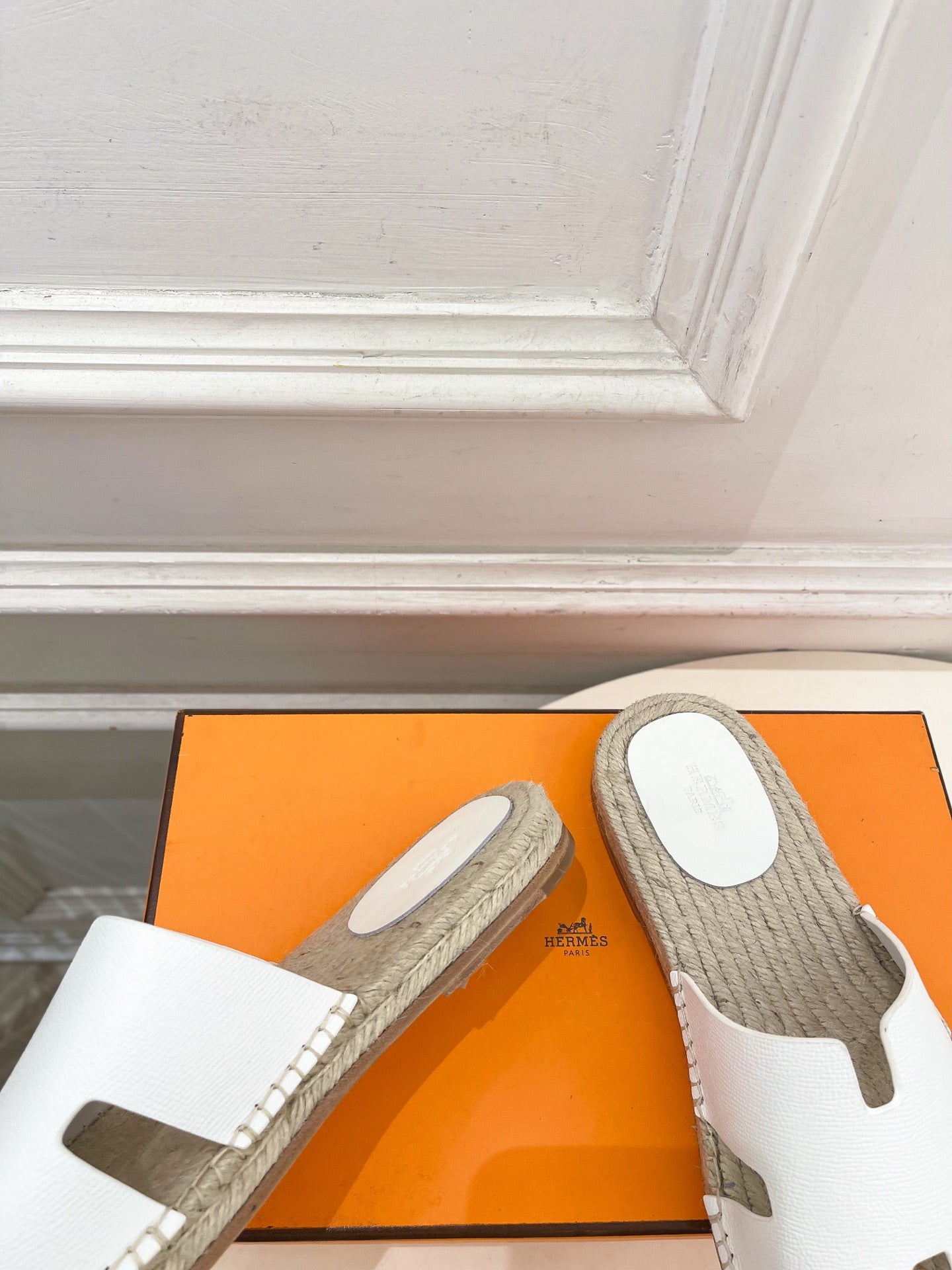 HM Antigua Espadrille White Leather Raffia 631948