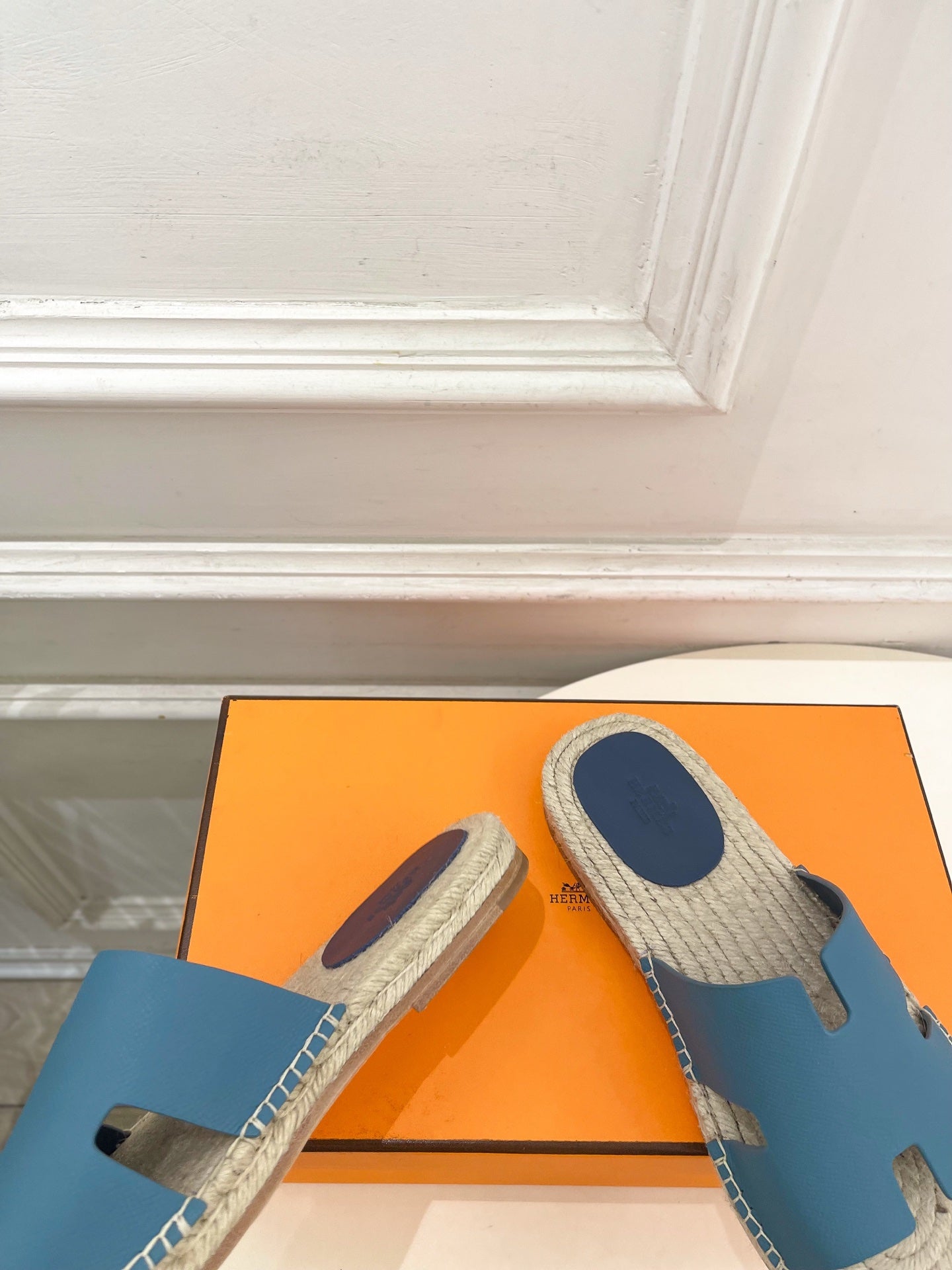 HM Antigua Espadrille Blue Leather Raffia 631950