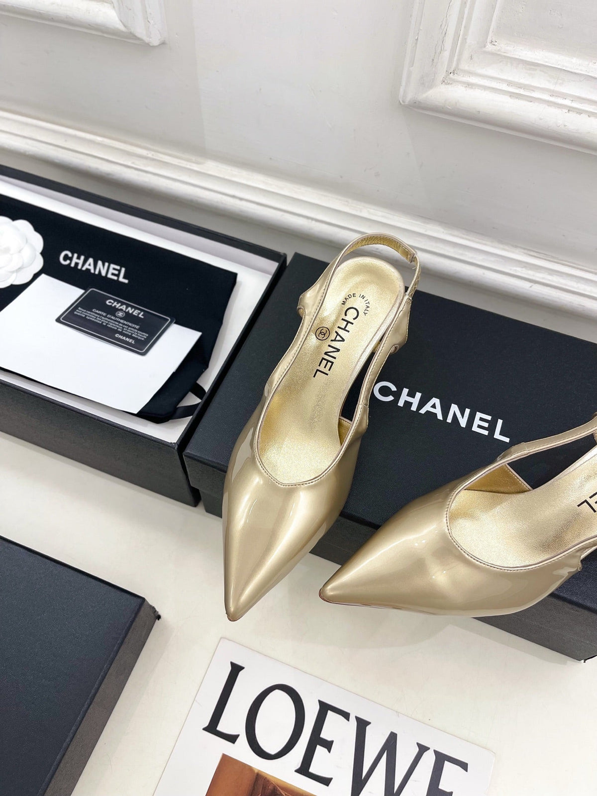 Chanel 26s Pointed Toe High Heels 55 Mm In Metallic Gold Lambskin