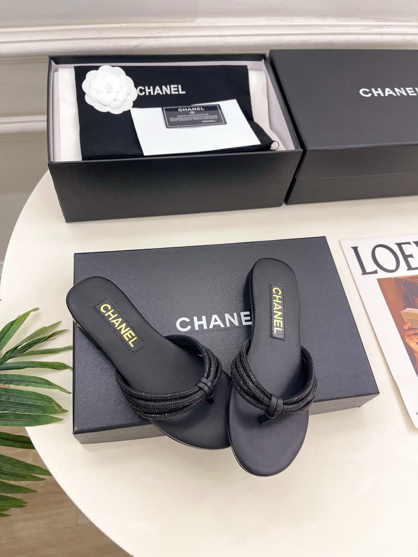 CC 26s Rhinestone Thong Sandals Black Lambskin 947051