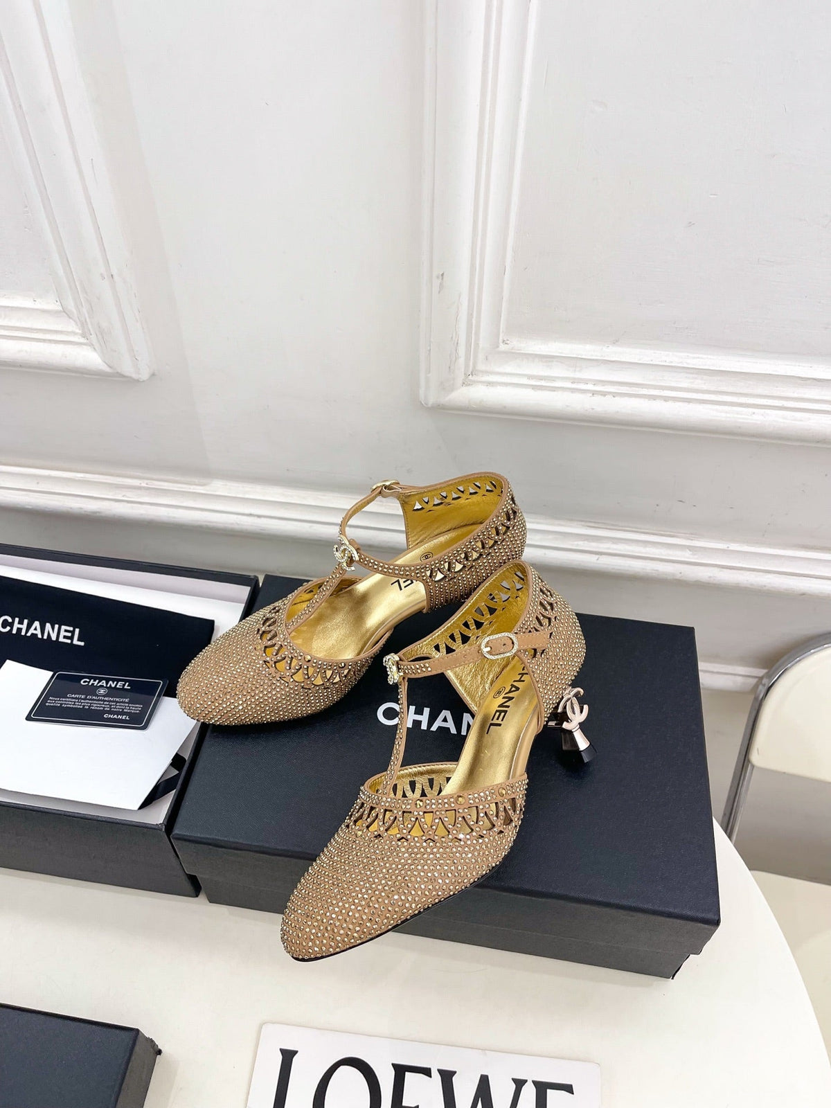 Chanel 26s High Heels 65 Mm In Gold With Crystal Embellishments