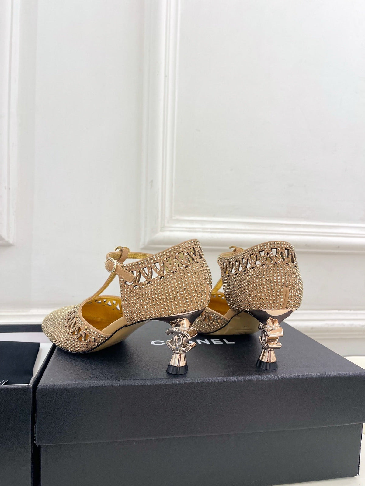 Chanel 26s High Heels 65 Mm In Gold With Crystal Embellishments