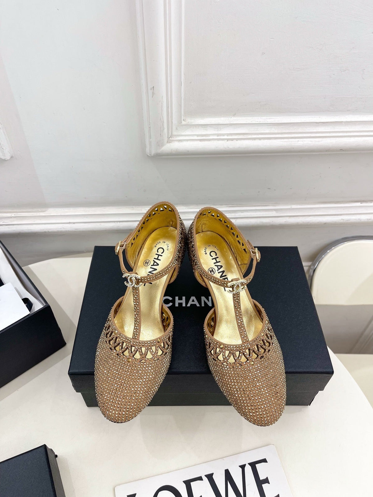 Chanel 26s High Heels 65 Mm In Gold With Crystal Embellishments