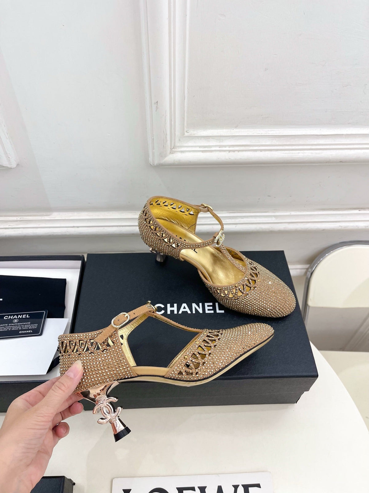 Chanel 26s High Heels 65 Mm In Gold With Crystal Embellishments