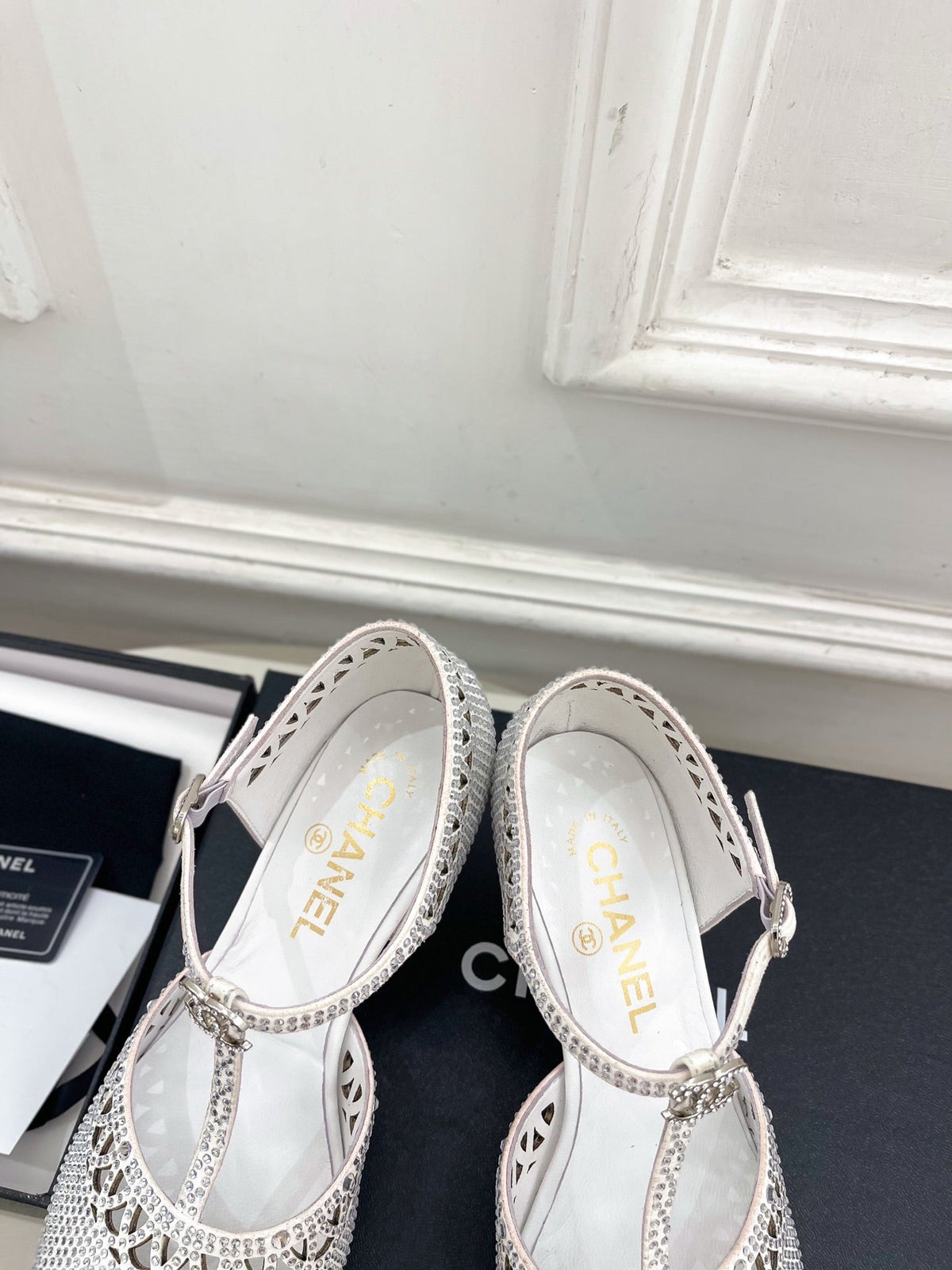 Chanel 26s High Heels 65 Mm In White With Crystal Embellishments