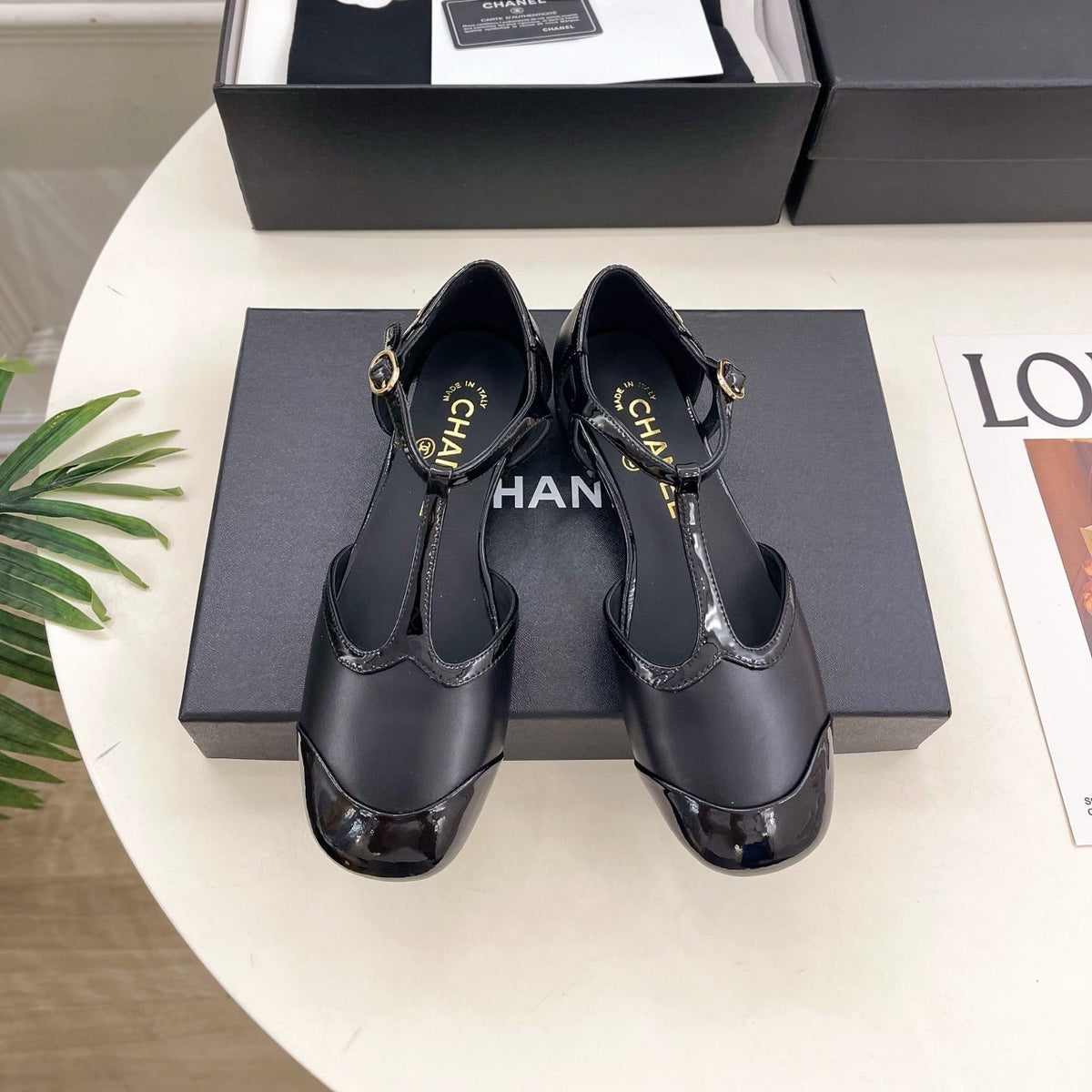 Chanel 26s T Strap Mary Janes In Black Patent And Lambskin