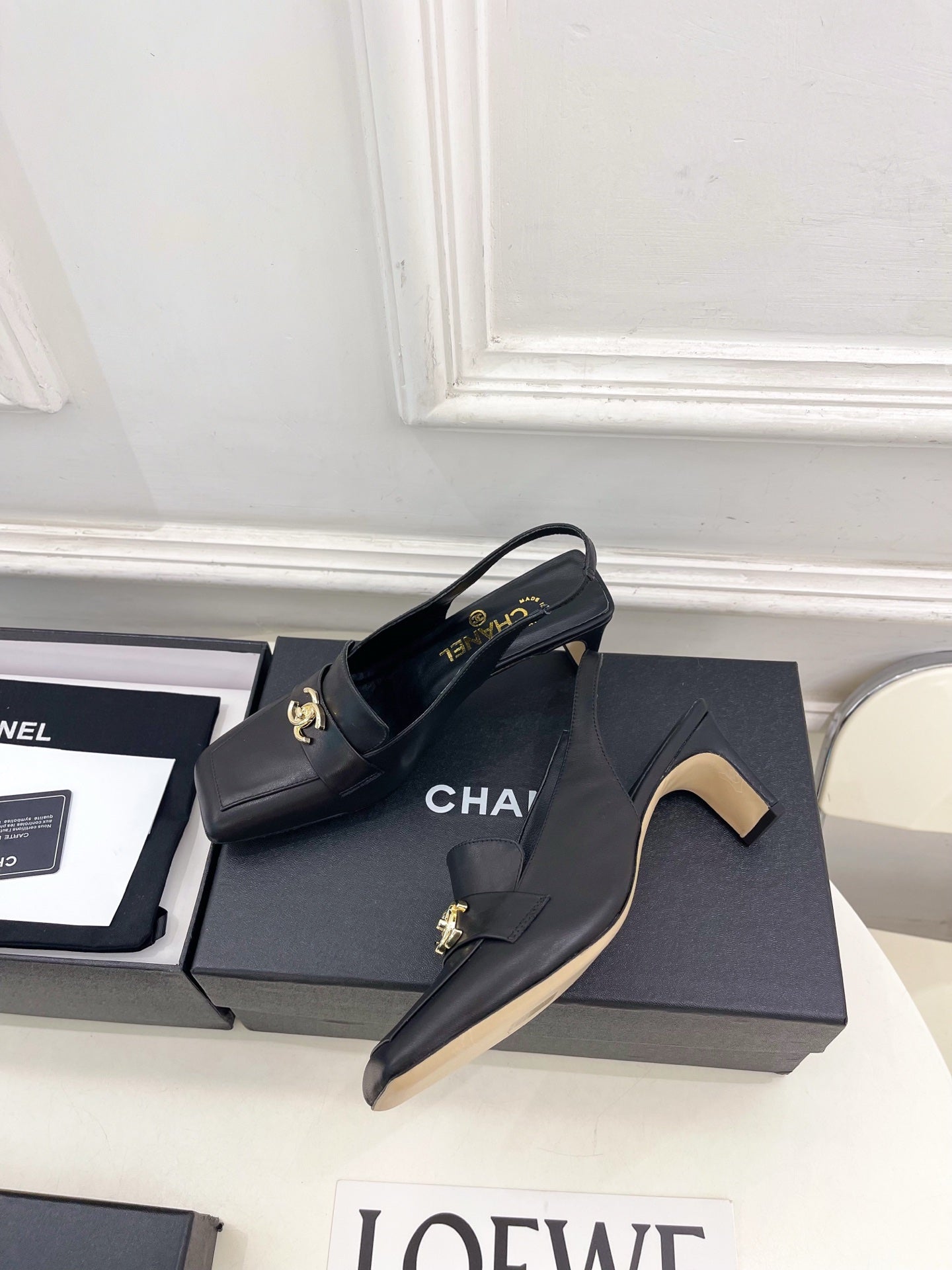 CC 26s Slingback Kitten Heels 6cm Black Leather 946836