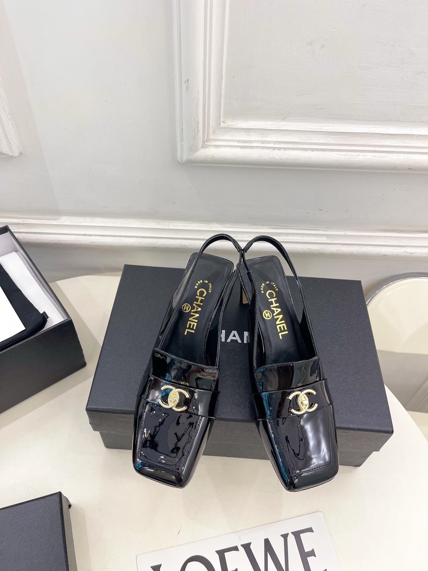 CC 26s Slingback Kitten Heels 6cm Black Patent Leather 946838
