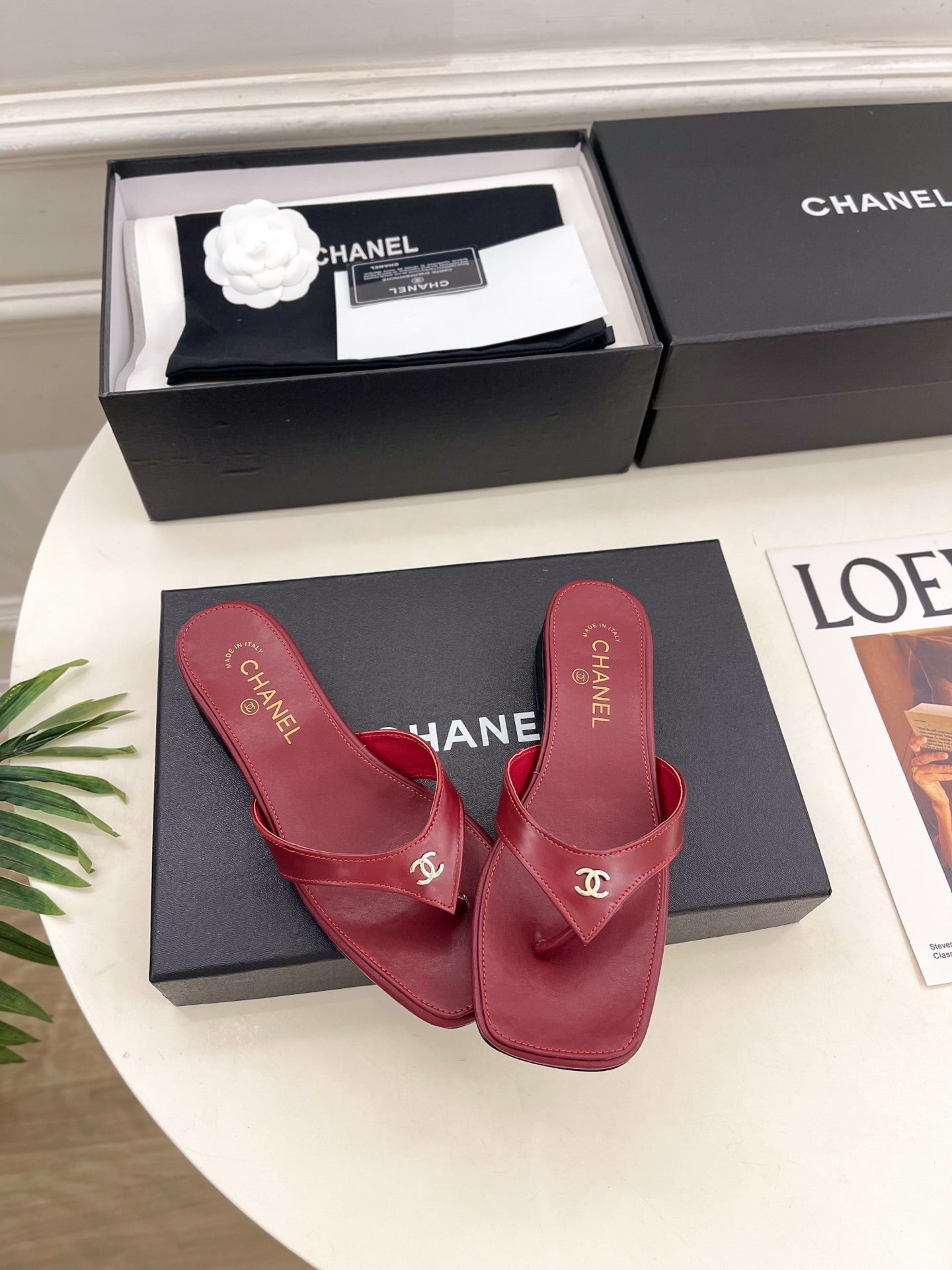 CC 26s Square Toe Thong Sandals Burgundy Leather 946867