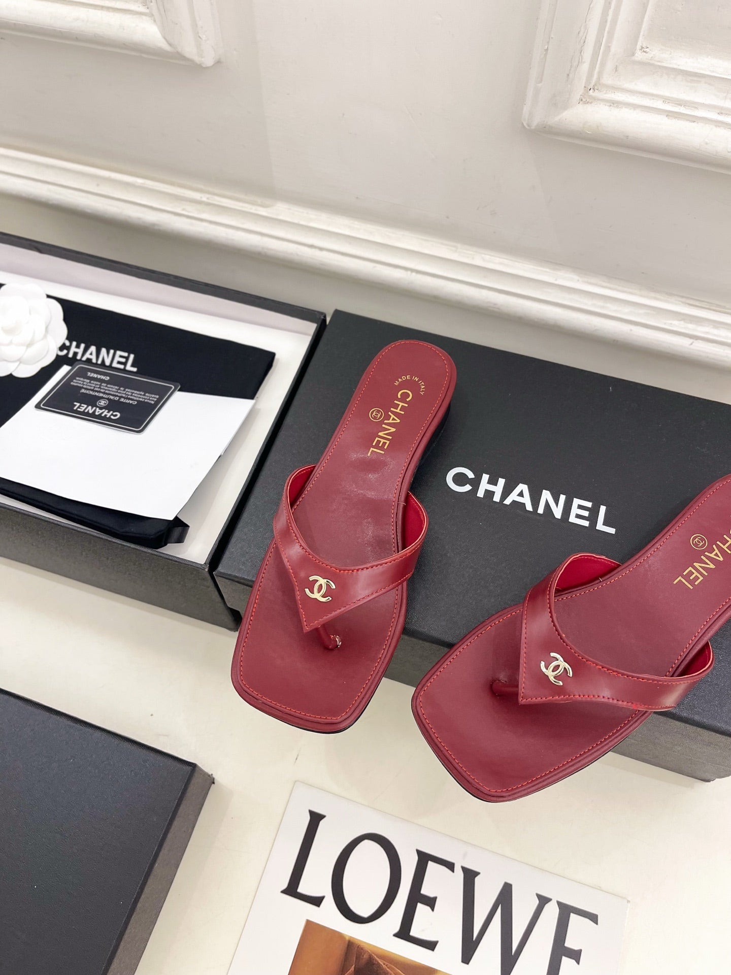 CC 26s Square Toe Thong Sandals Burgundy Leather 946867