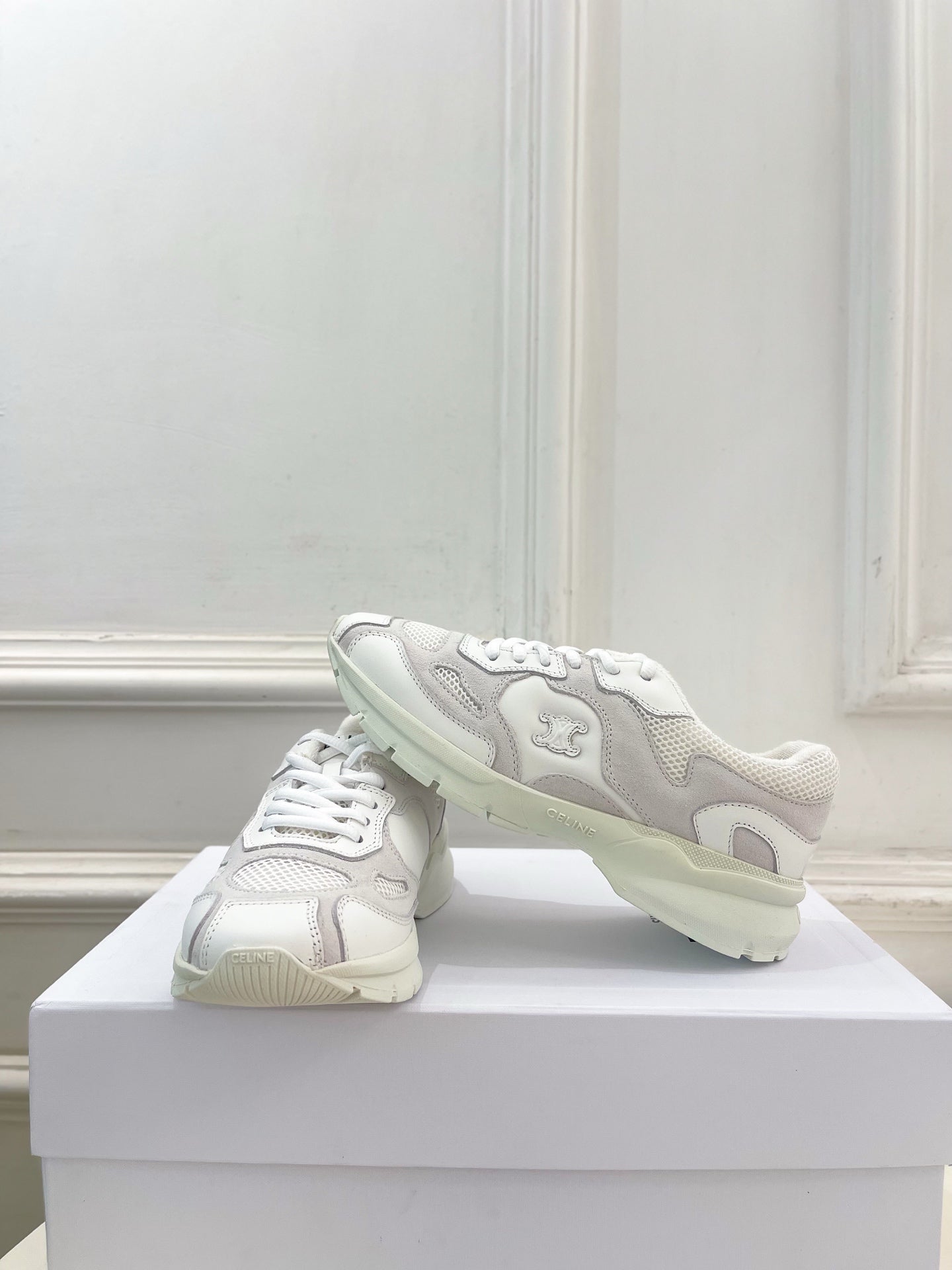 Celine 26s Runner Sneaker White Mesh Suede 947584