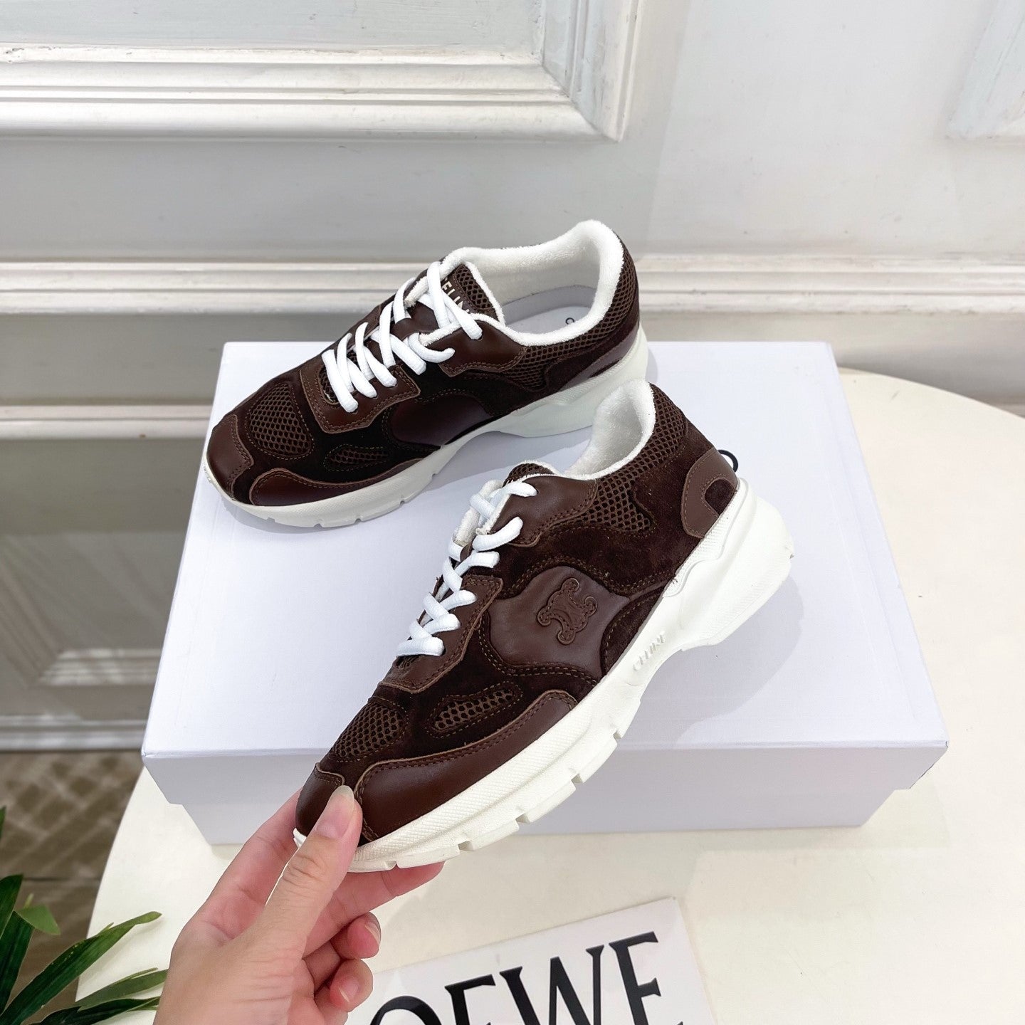 Celine 26s Runner Sneaker Coffee Mesh Suede 947583
